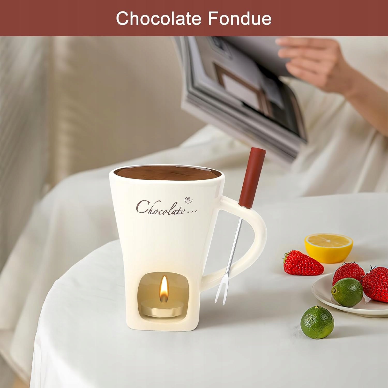 CERAMIC FONDUE CUP 130 ML WITH HANDLE AND FORKS Customs tariff code 69111000