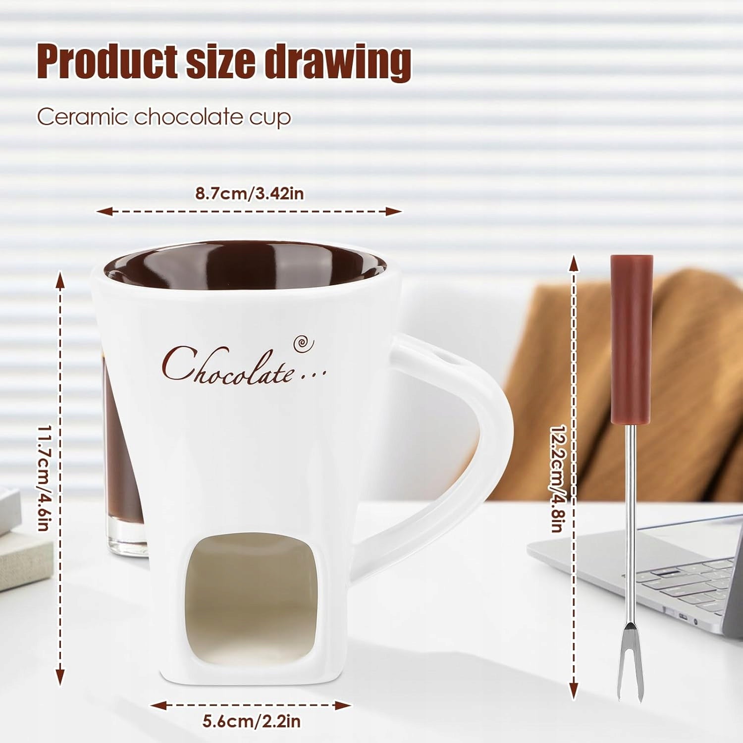 CERAMIC FONDUE CUP WITH FORK CHOCOLATE MELTING SET Brand Ceramik