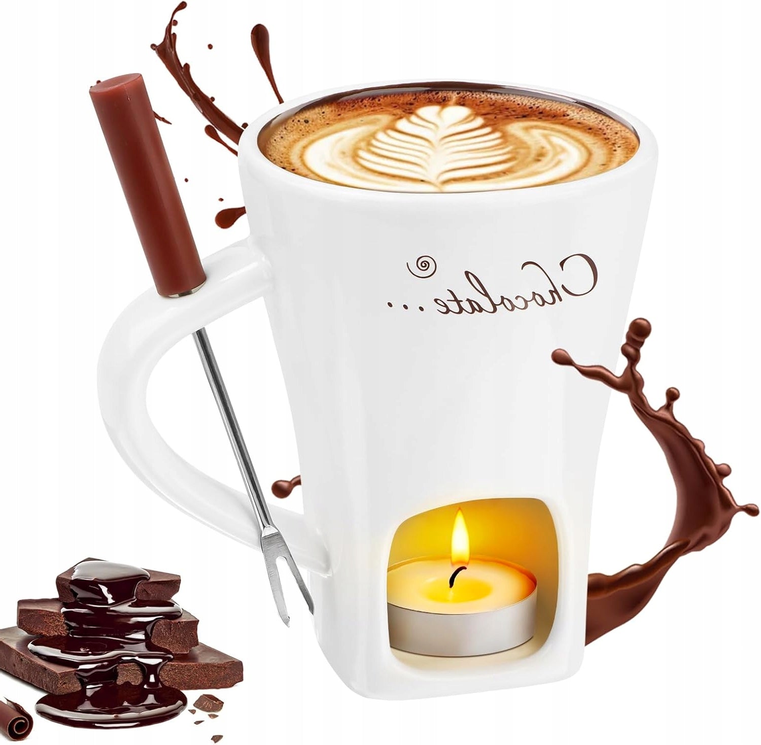 CERAMIC FONDUE CUP WITH FORK CHOCOLATE MELTING SET