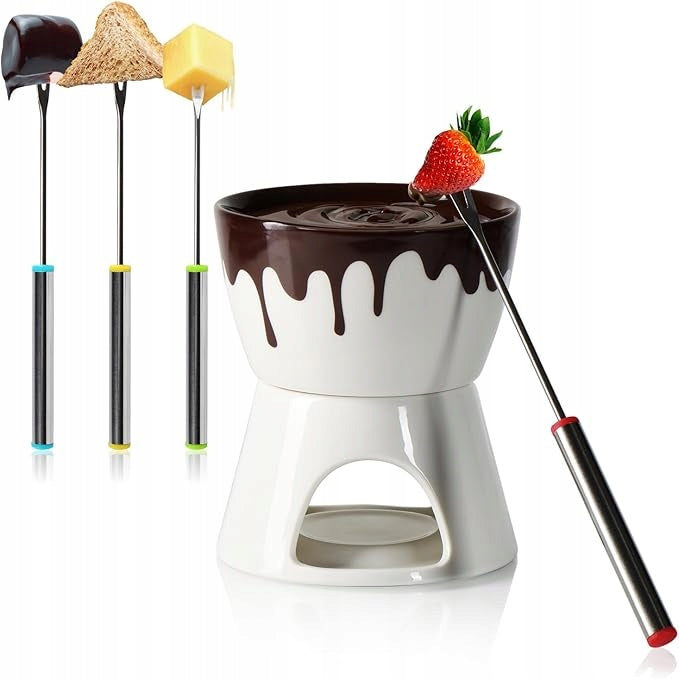 CERAMIC FONDUE HOT CHOCOLATE BOWL WITH HEATER STAND