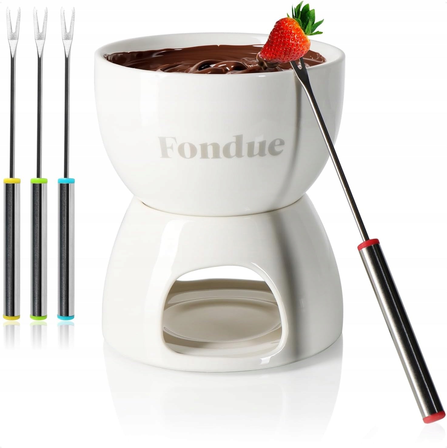 CERAMIC FONDUE HOT CHOCOLATE BOWL WITH HEATER STAND