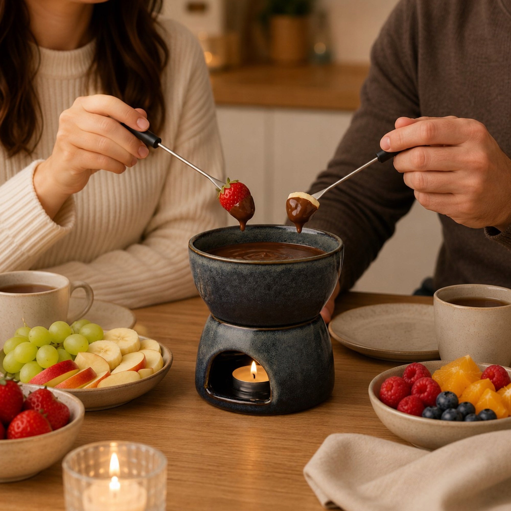 CERAMIC FONDUE SET FOR FRUIT CHOCOLATE BLUE 450 ML Manufacturer code zestaw do foundue dla zakochanych