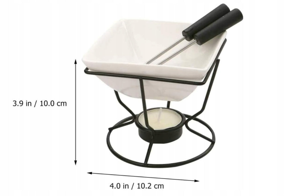 CERAMIC FONDUE SET ON METAL STAND HEATING TEALIGHT Packaging status original