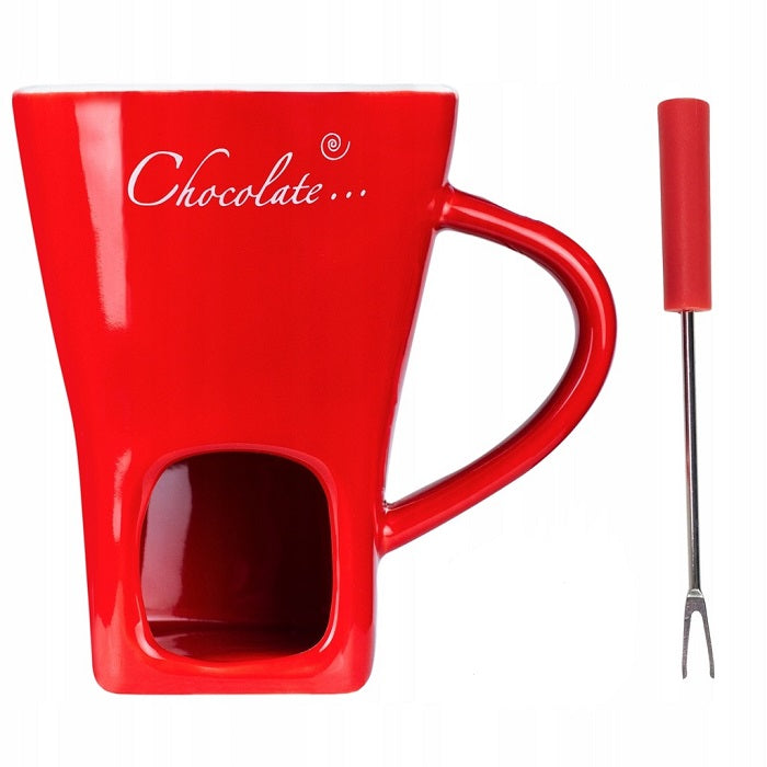 CERAMIC MUG WITH EAR FOR CHOCOLATE FONDUE + FORK
