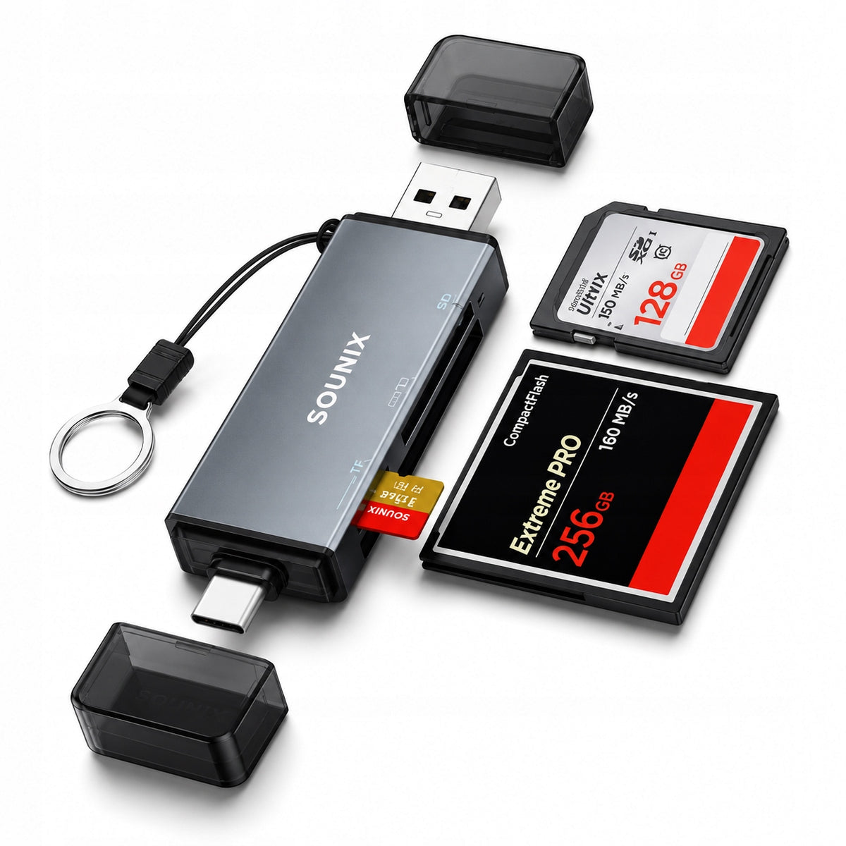 CF Card Reader and MicroSD USB 3.0 USB-C OTG 5Gb/s SOUNIX