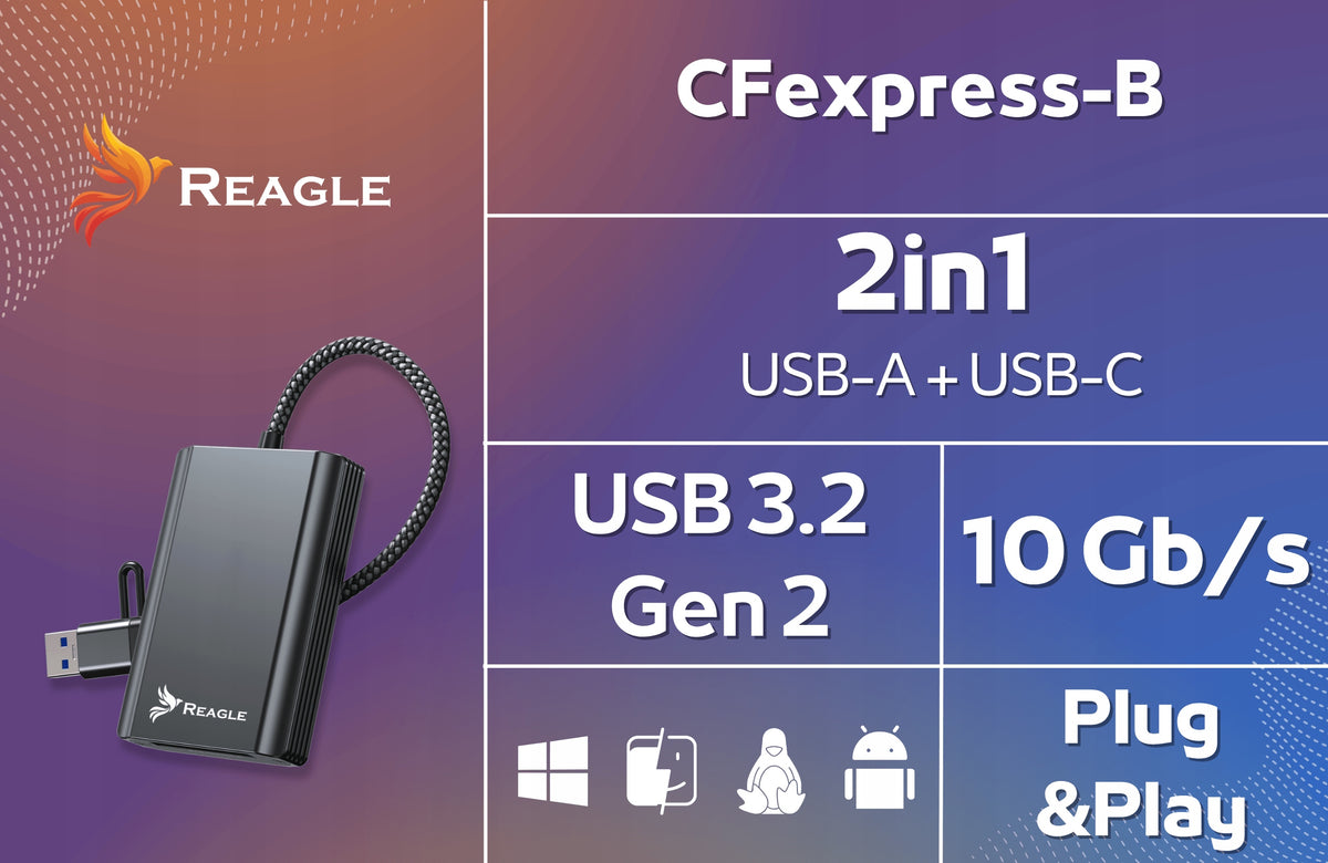 CFExpress Type B USB 3.2 Gen 2 to 2TB 10 Gb/s 2in1 USB C REAGLE Packaging status original