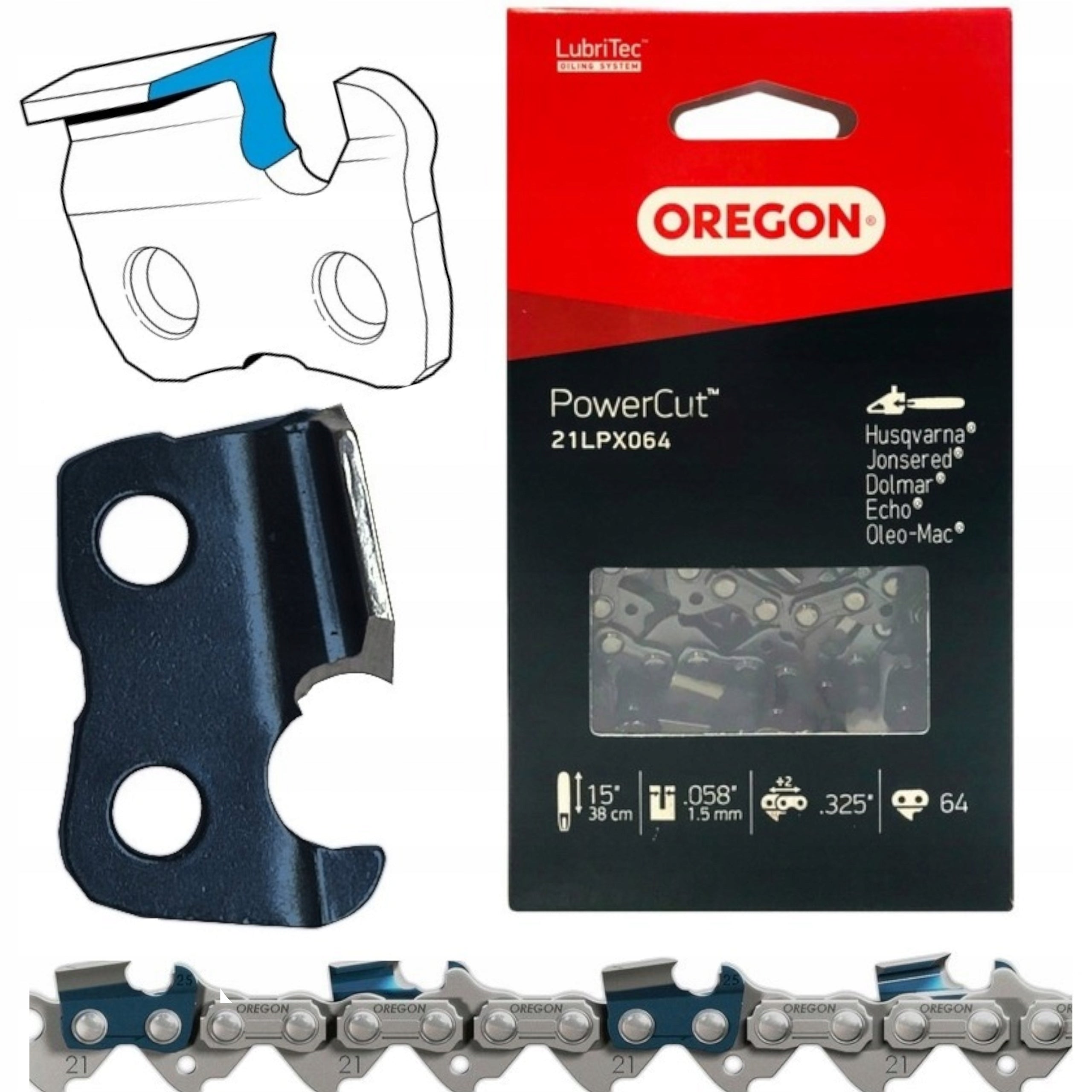 CHAIN OREGON FOR SAW 15" 64 LINKS 325 1,5 PowerCut 21LPX064E