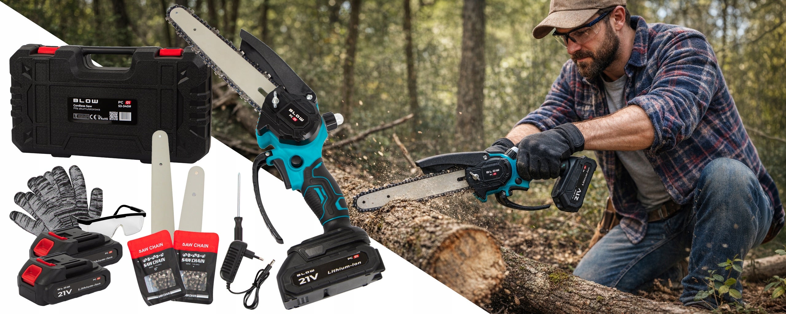 CHAINSAW 1000W 8" 6" CORDLESS ELECTRIC BRANCH 2x AKU 21V Manufacturer code 53-340#