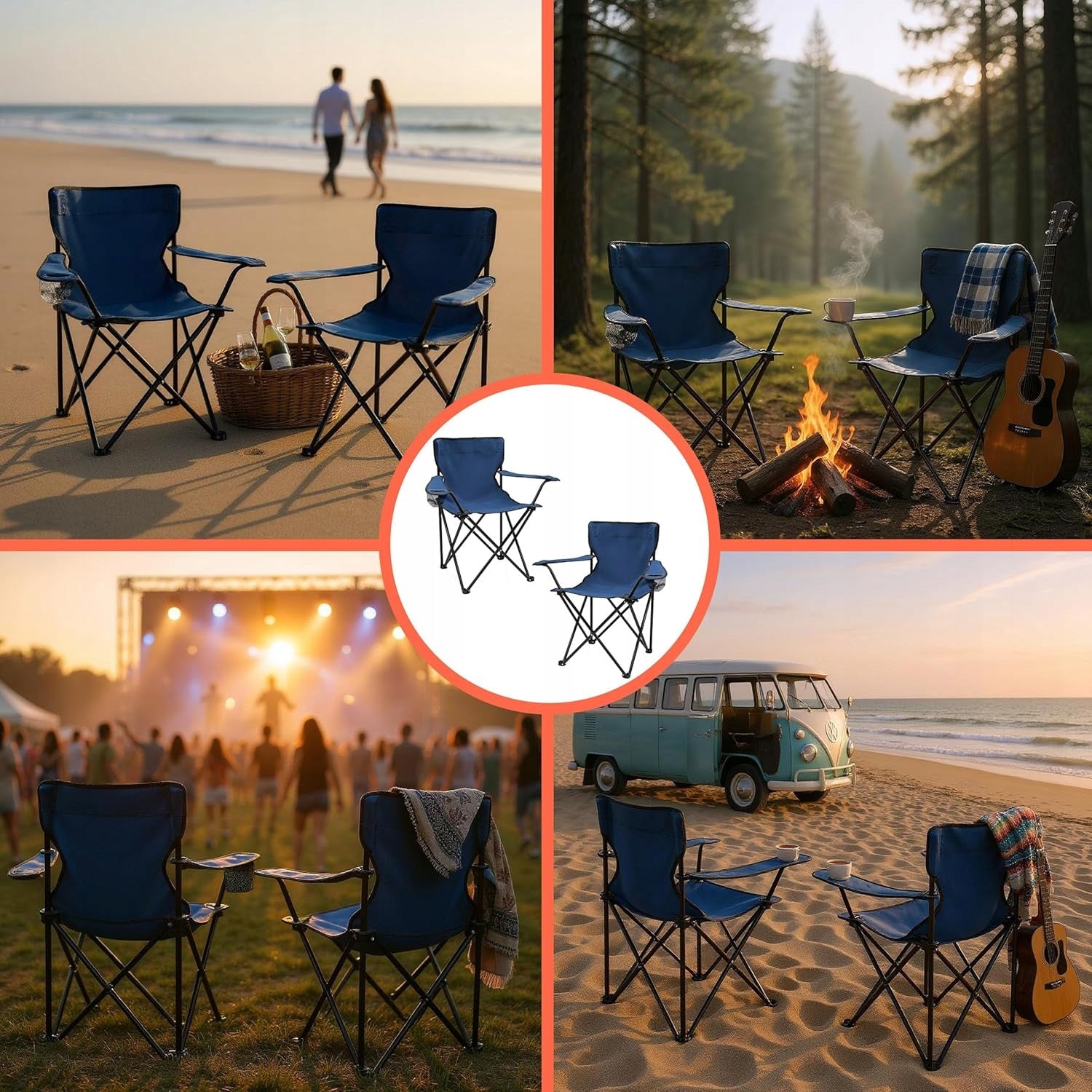 CHAIR FISHING CHAIR CAMPINGOIWE HIKING FOLDING NAVY BLUE Packaging status original