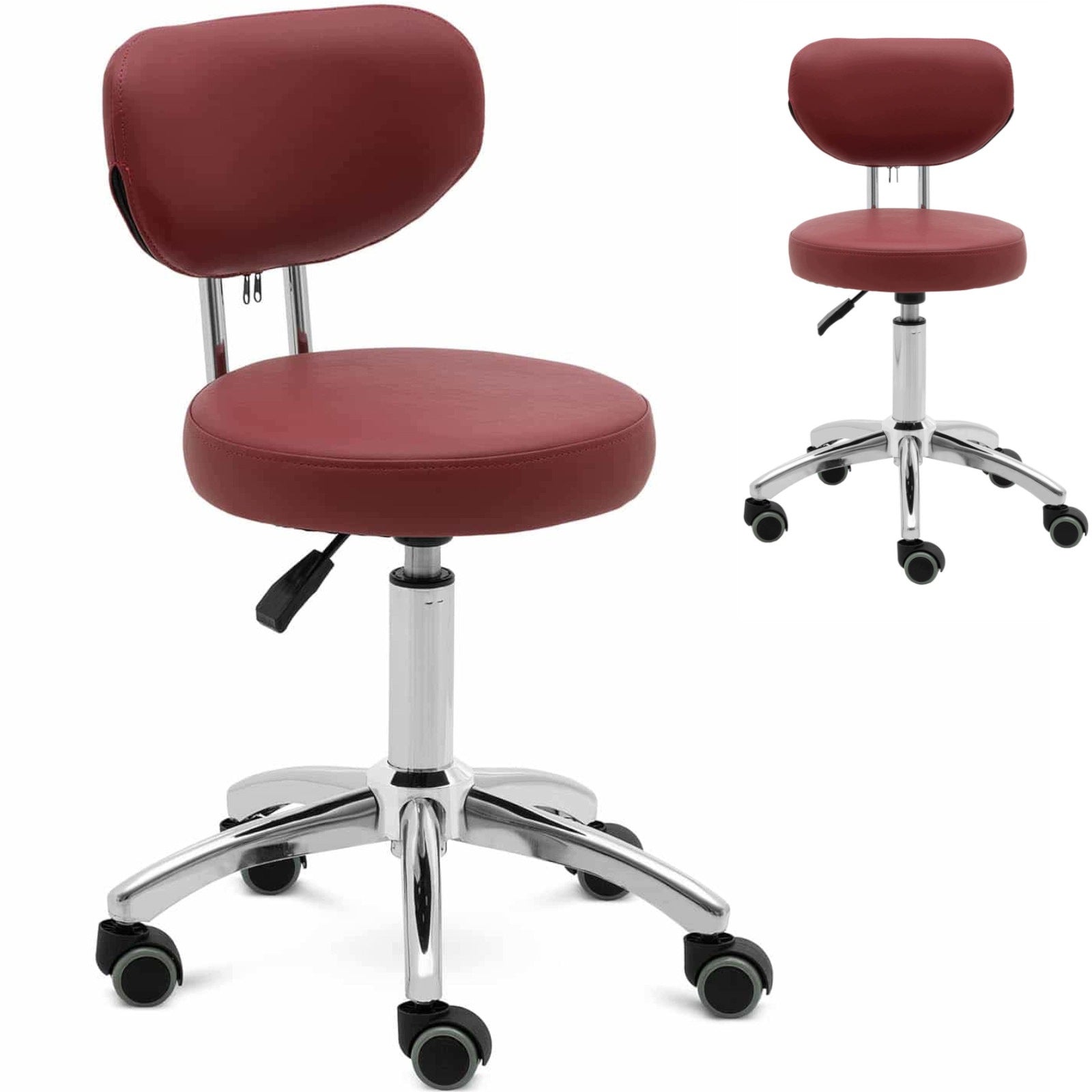 CHAIR FOR BEAUTY SALON BURGUNDY SWIVEL 360° WITH BACKREST 150 KG