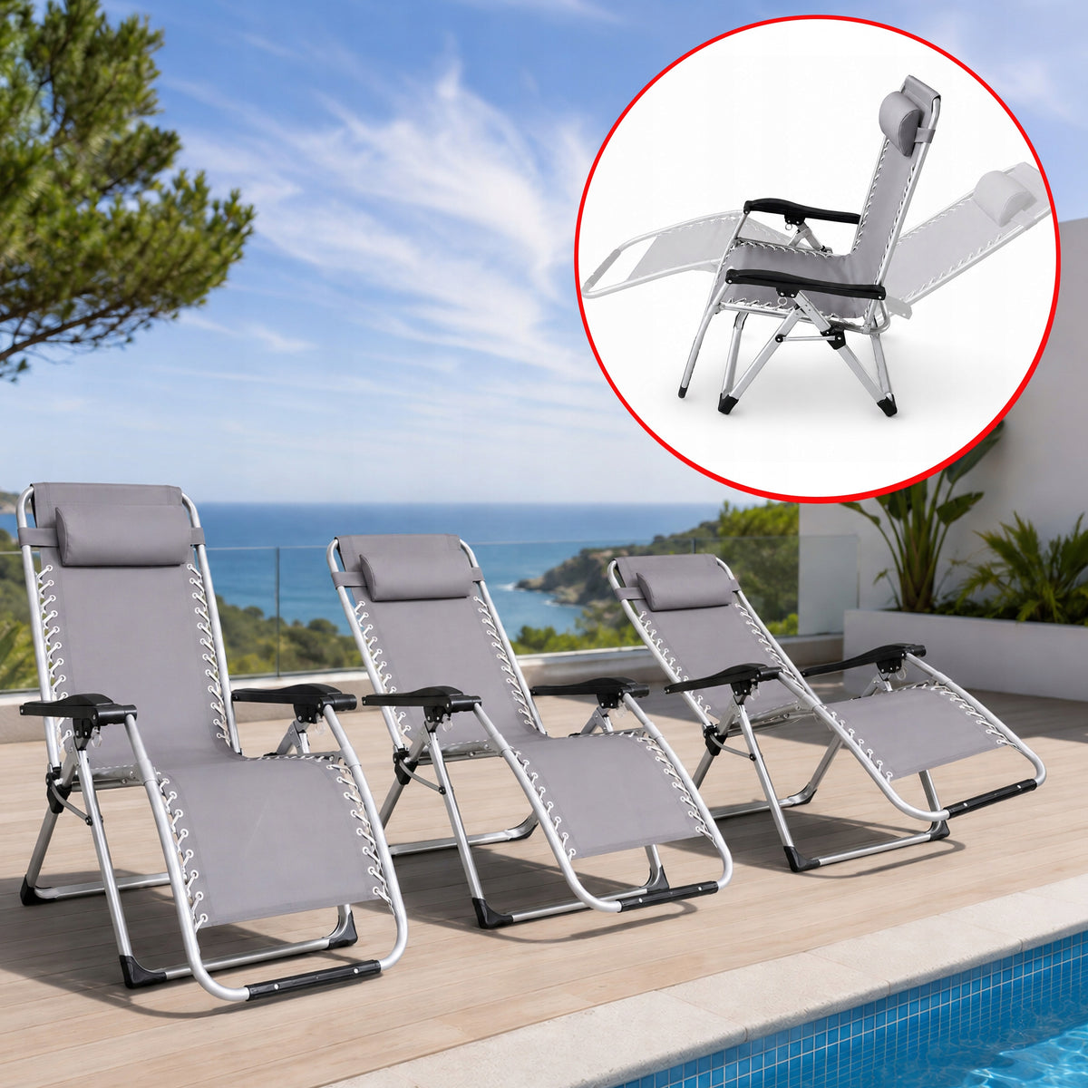CHAIR GARDEN LOUNGER BEACH CHAIR FOLDING COMFORTABLE HEADREST GRAVITY Manufacturer code 04K KJC3794GR