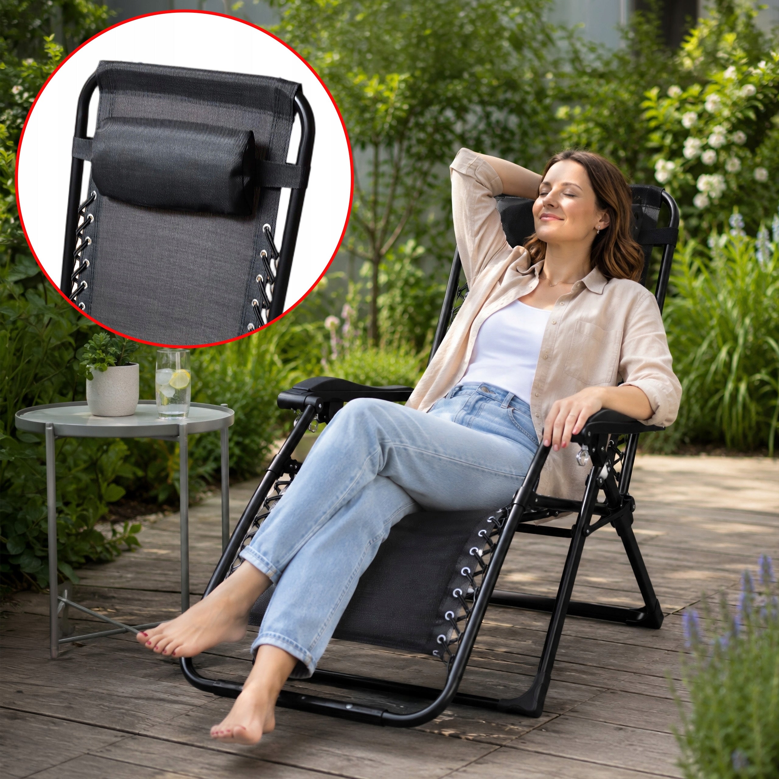 CHAIR GARDEN LOUNGER BEACH CHAIR FOLDING COMFORTABLE HEADREST GRAVITY Manufacturer code 04KJC3794BL