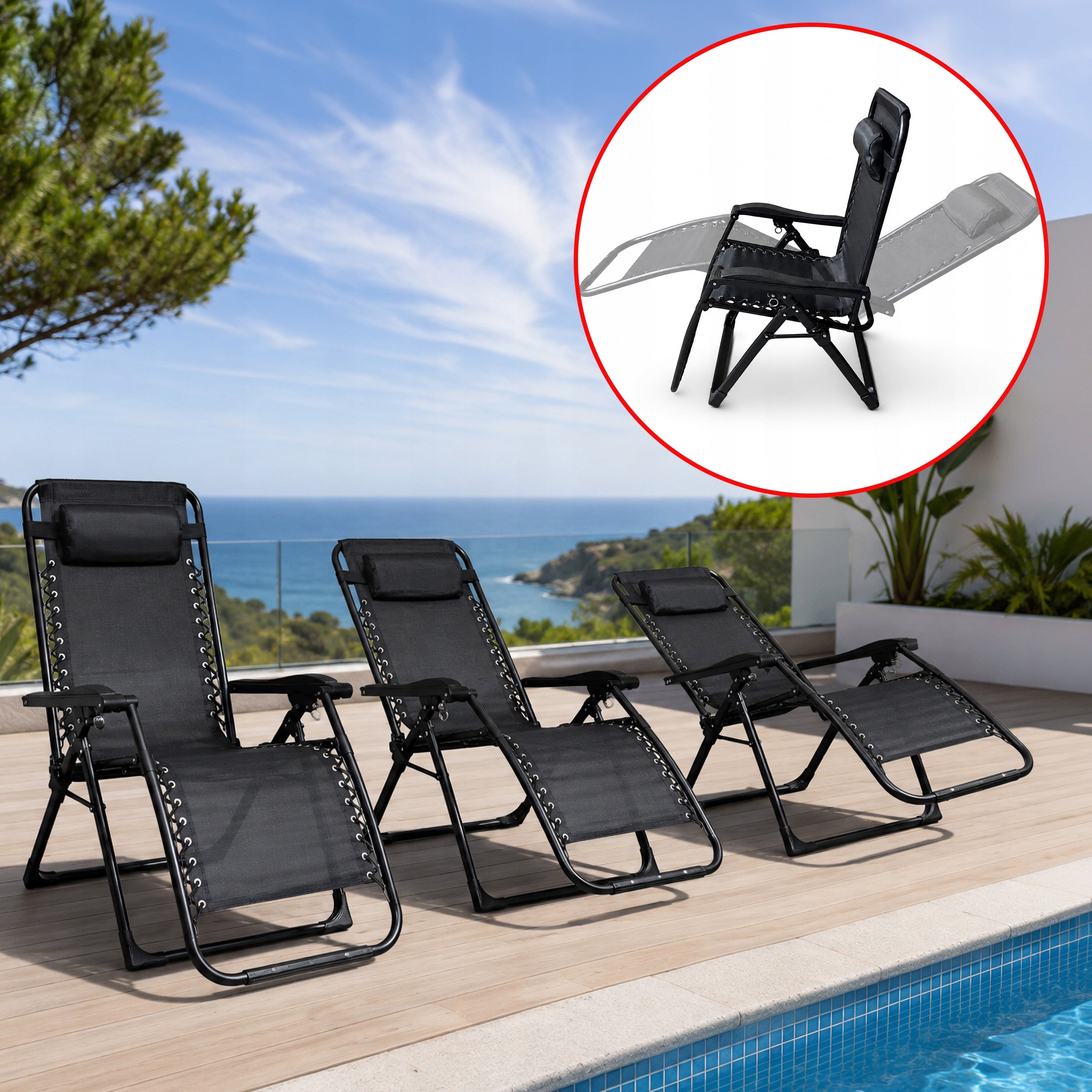 CHAIR GARDEN LOUNGER BEACH CHAIR FOLDING COMFORTABLE HEADREST GRAVITY Packaging status original