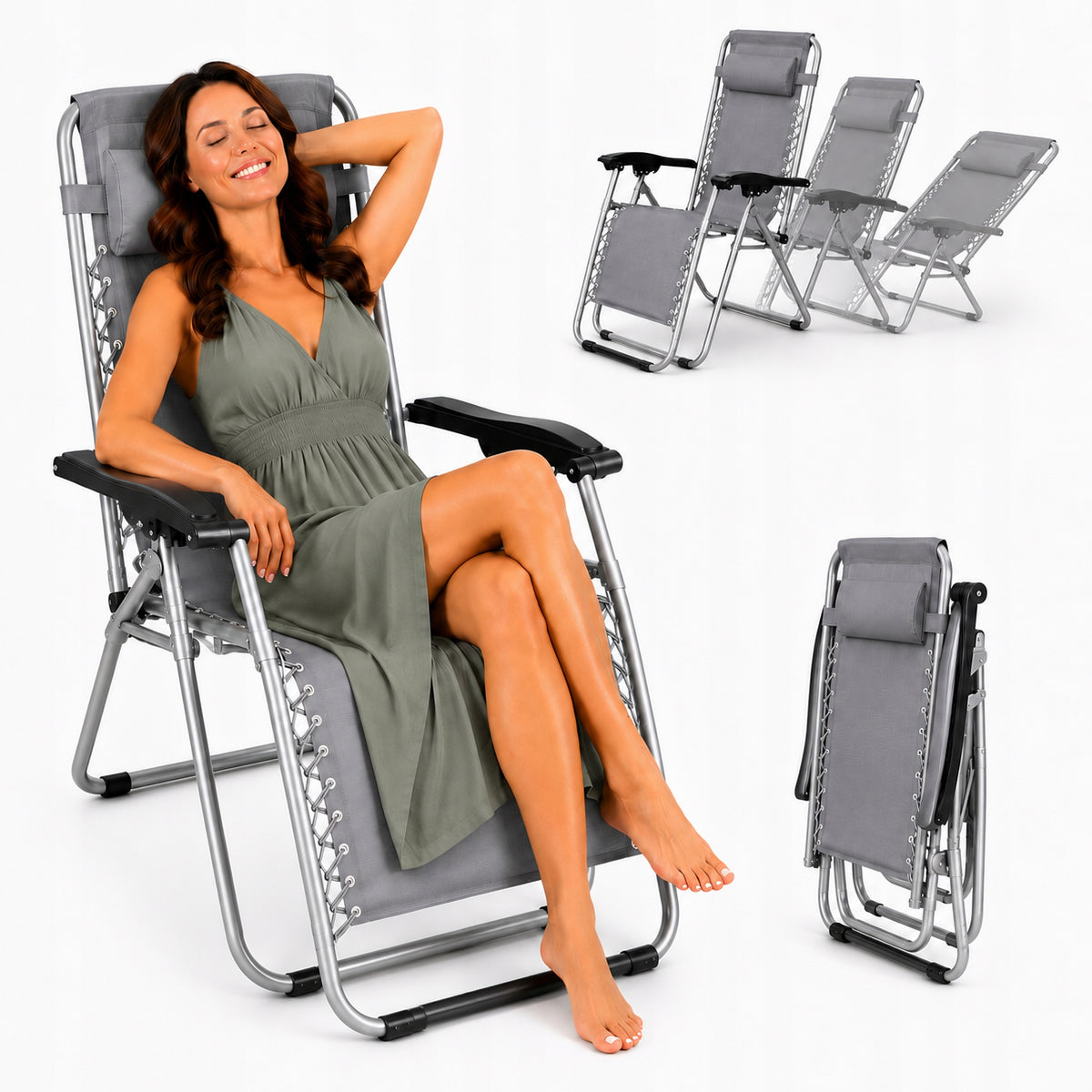 CHAIR GARDEN LOUNGER BEACH CHAIR FOLDING COMFORTABLE HEADREST GRAVITY