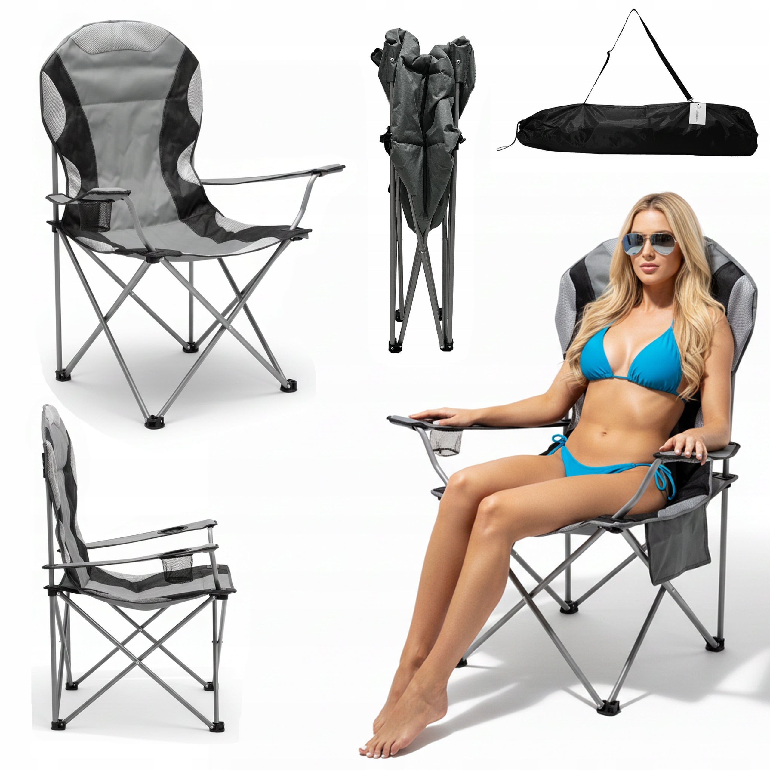 CHAIR XXL FOLDING TOURIST THICK WITH CAMPING FILLING +COVER