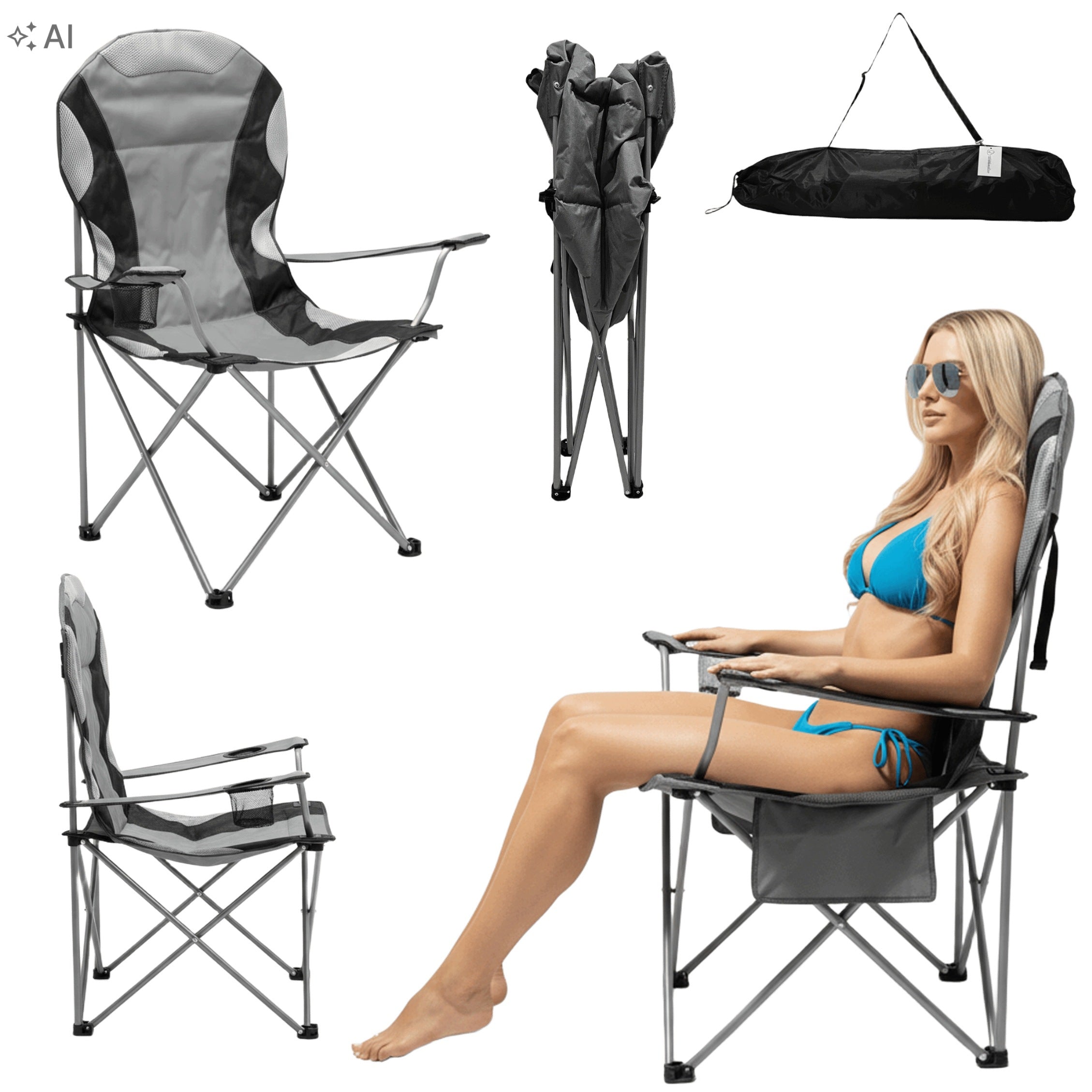CHAIR XXL WITH SPONGE FILLING FOLDING CAMPING +COVER