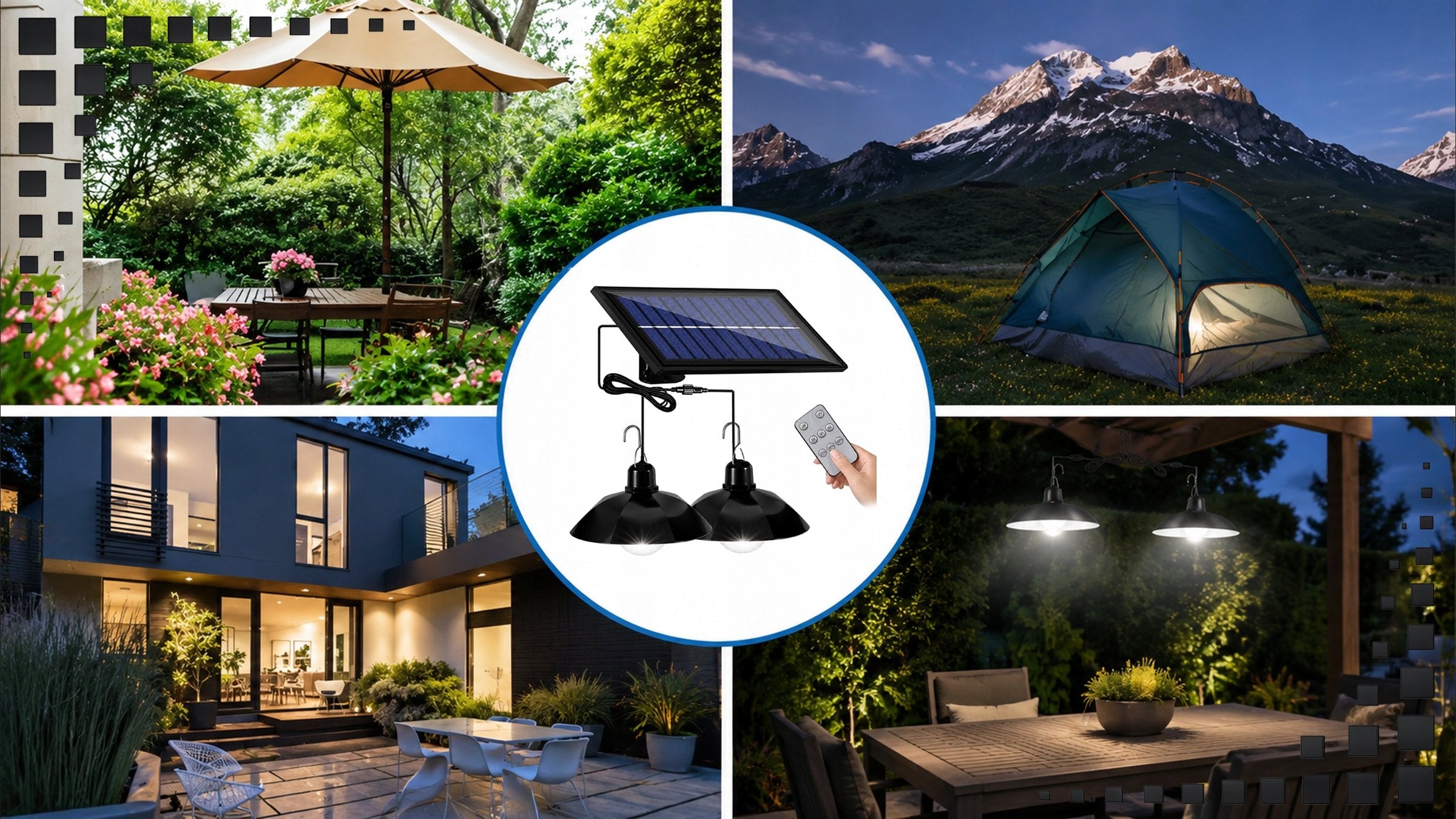 CHANDELIER 2x SOLAR LAMP HANGING LED GARDEN CEILING OUTDOOR + REMOTE CONTROL Packaging status original