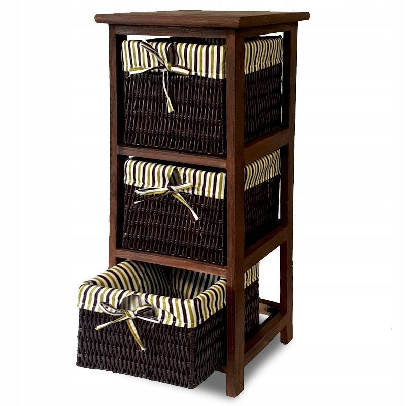 CHEST OF DRAWERS 3 BASKETS BATHROOM HALLWAY BROWN Packaging status original