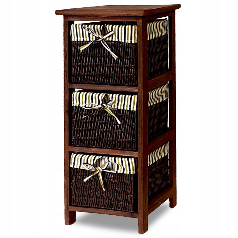 CHEST OF DRAWERS 3 BASKETS BATHROOM HALLWAY BROWN