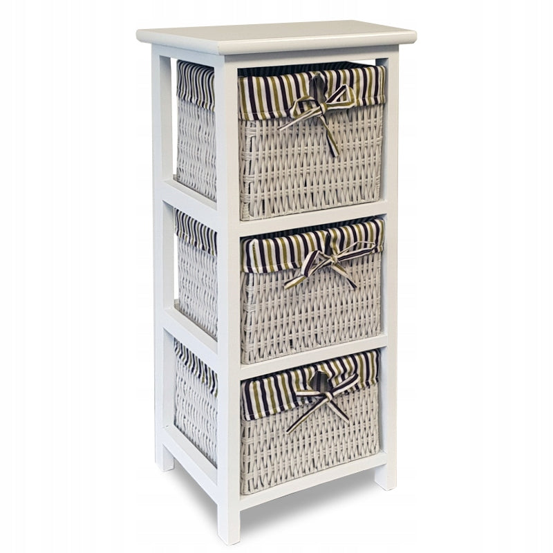 CHEST OF DRAWERS 3 BASKETS BATHROOM HALLWAY WHITE