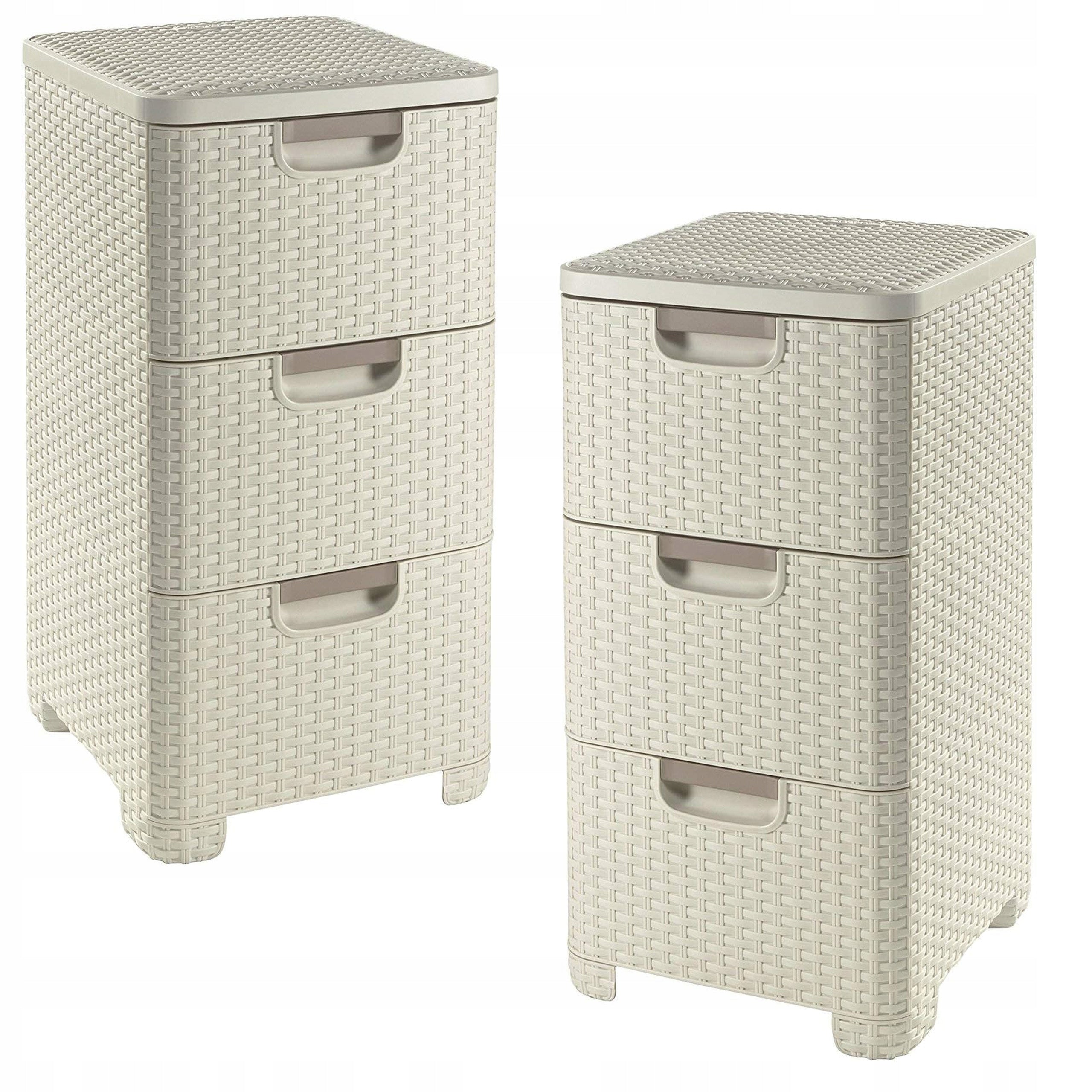 CHEST OF DRAWERS 3 DRAWERS RATTAN CABINET CURVER STYLE CREAM ORGANIZER