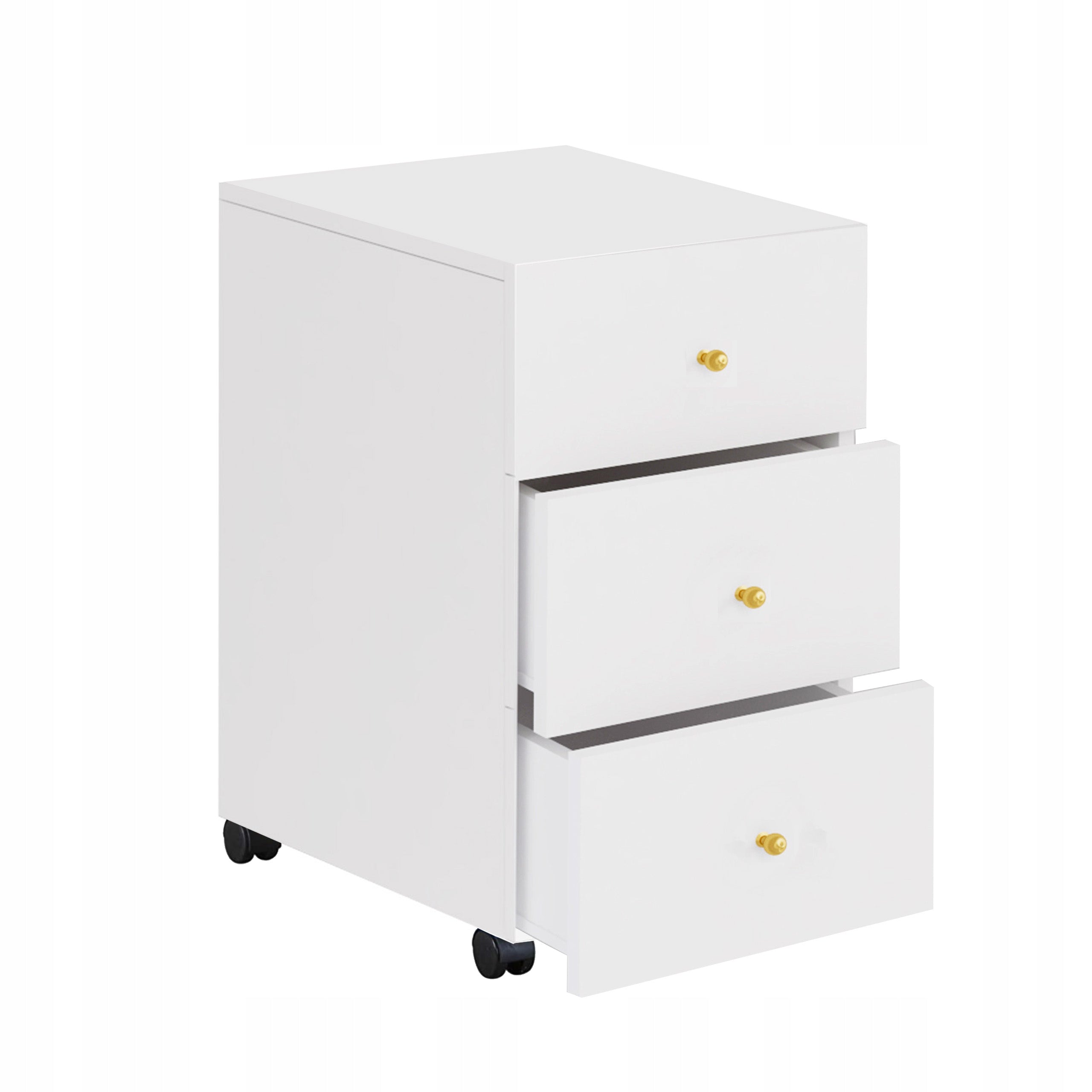 CHEST OF DRAWERS AUXILIARY CONTAINERS THREE DRAWERS ON WHEELS KLARA WHITE MATT GOLD