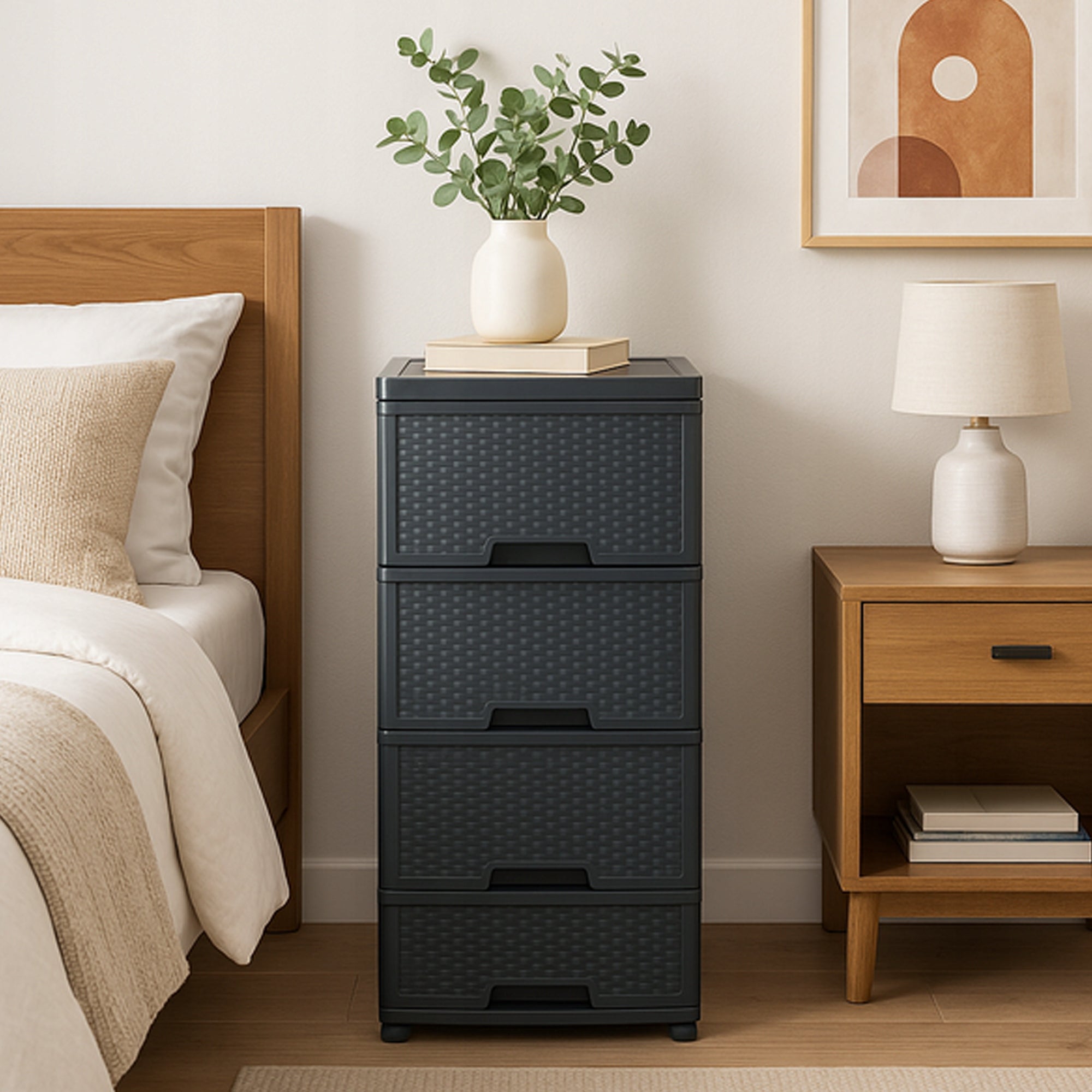 CHEST OF DRAWERS PLASTIC GREY FREESTANDING BOOKCASE ORGANIZER Packaging status original