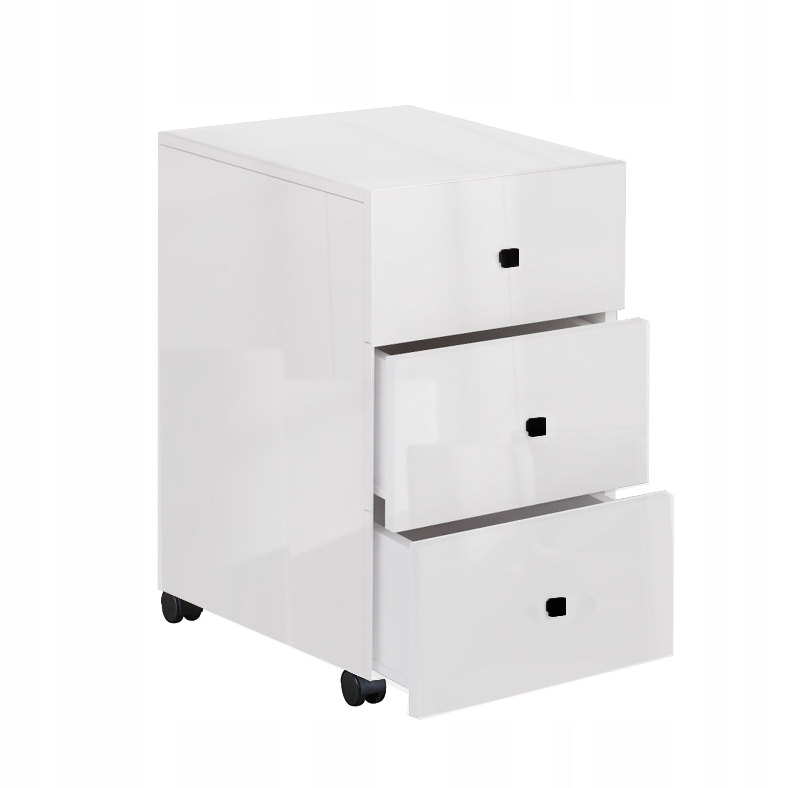 CHEST OF DRAWERS WITH THREE DRAWERS ON WHEELS KLARA WHITE GLOSS BLACK