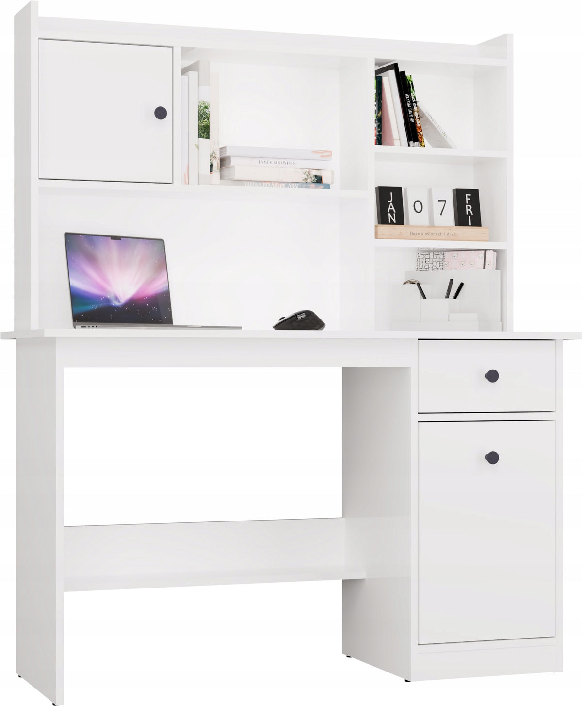 CHESTER DESK WITH EXTENSION WHITE 1 DRAWER CABINET SHELF FOR ROOM