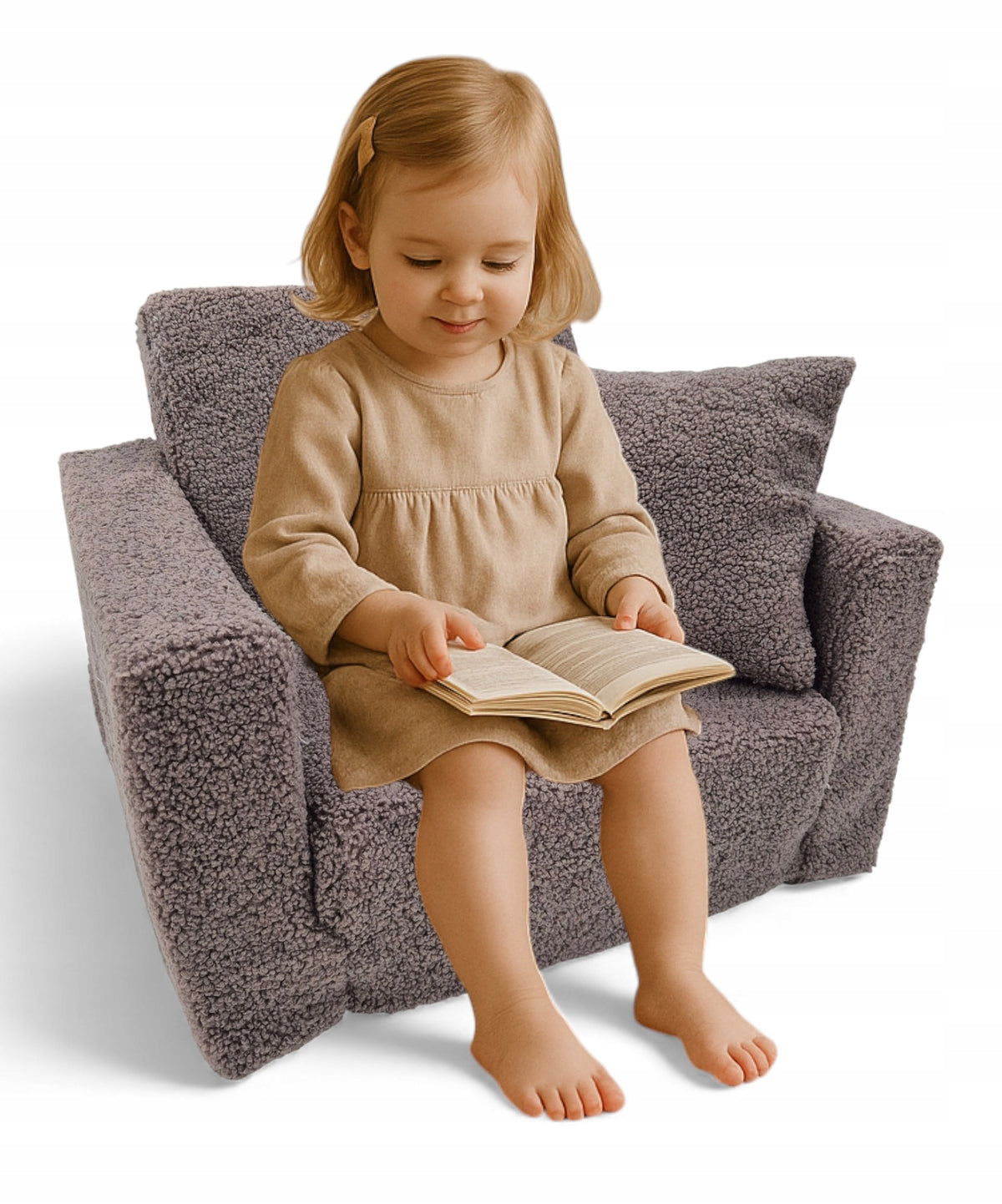 CHILD SEAT RECLINING LAMB SEAT BOUCLE POUF BROWN