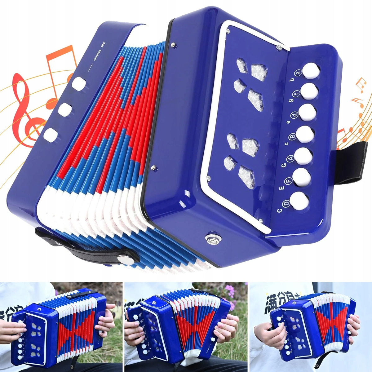 CHILDREN'S ACCORDION MINI MUSICAL INSTRUMENTS 10 KEYS BUTTON BLUE Kind accordion