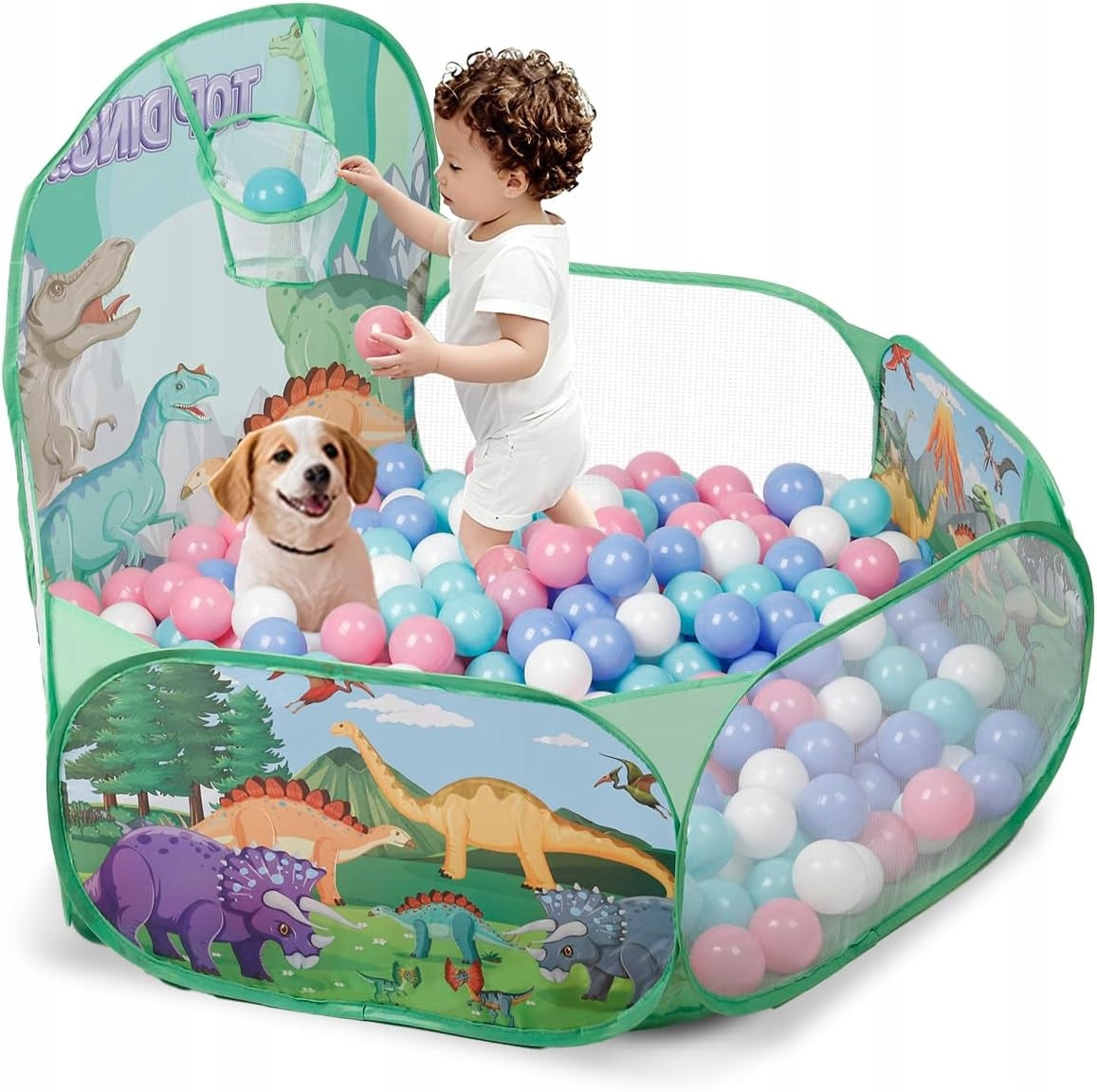 CHILDREN'S BALL POOL WITH BASKETBALL HOOP 120CM FOLDING DRY