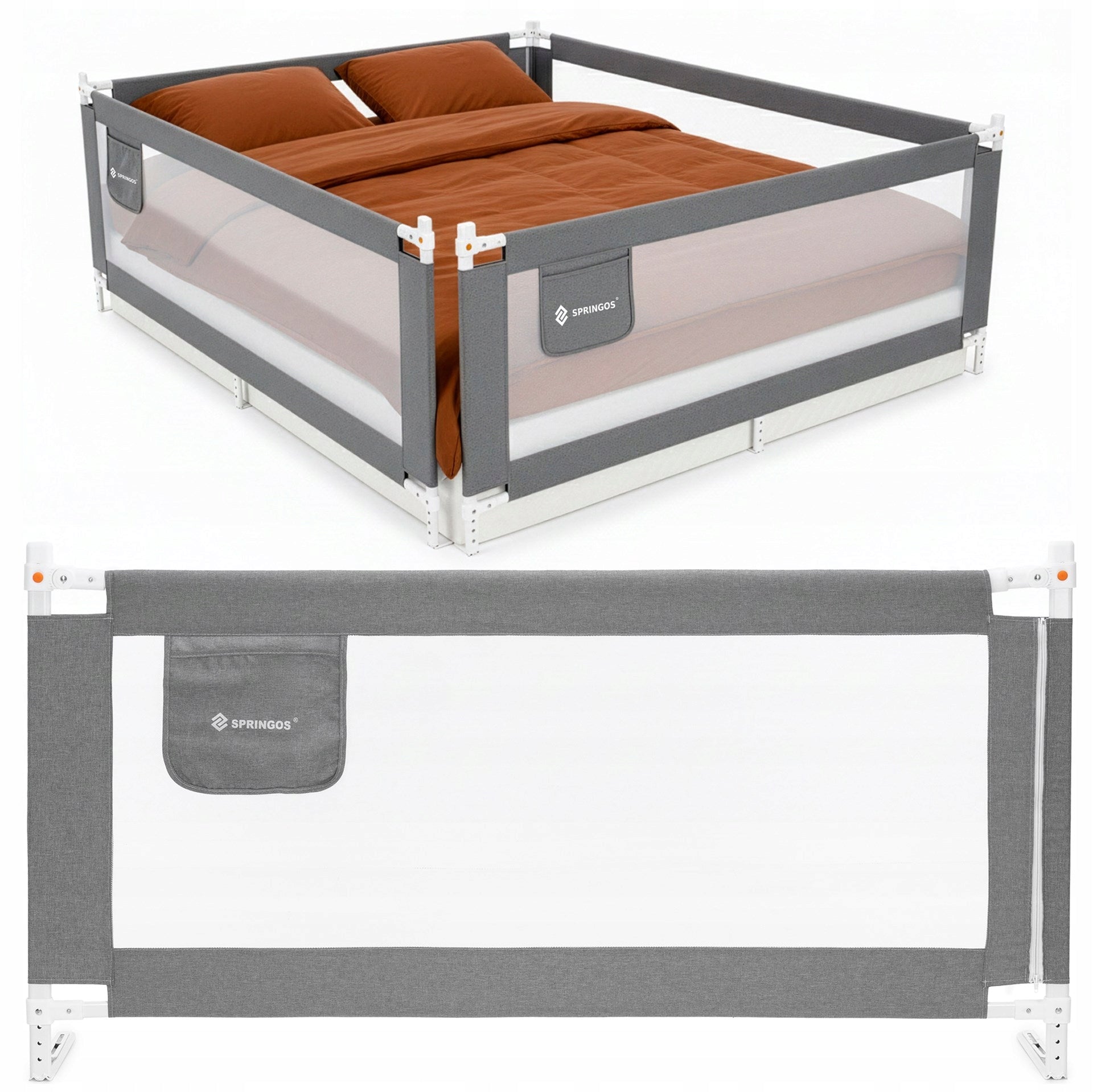 CHILDREN'S BED RAILING 160CM SPRINGOS FOLDING PROTECTIVE GREY