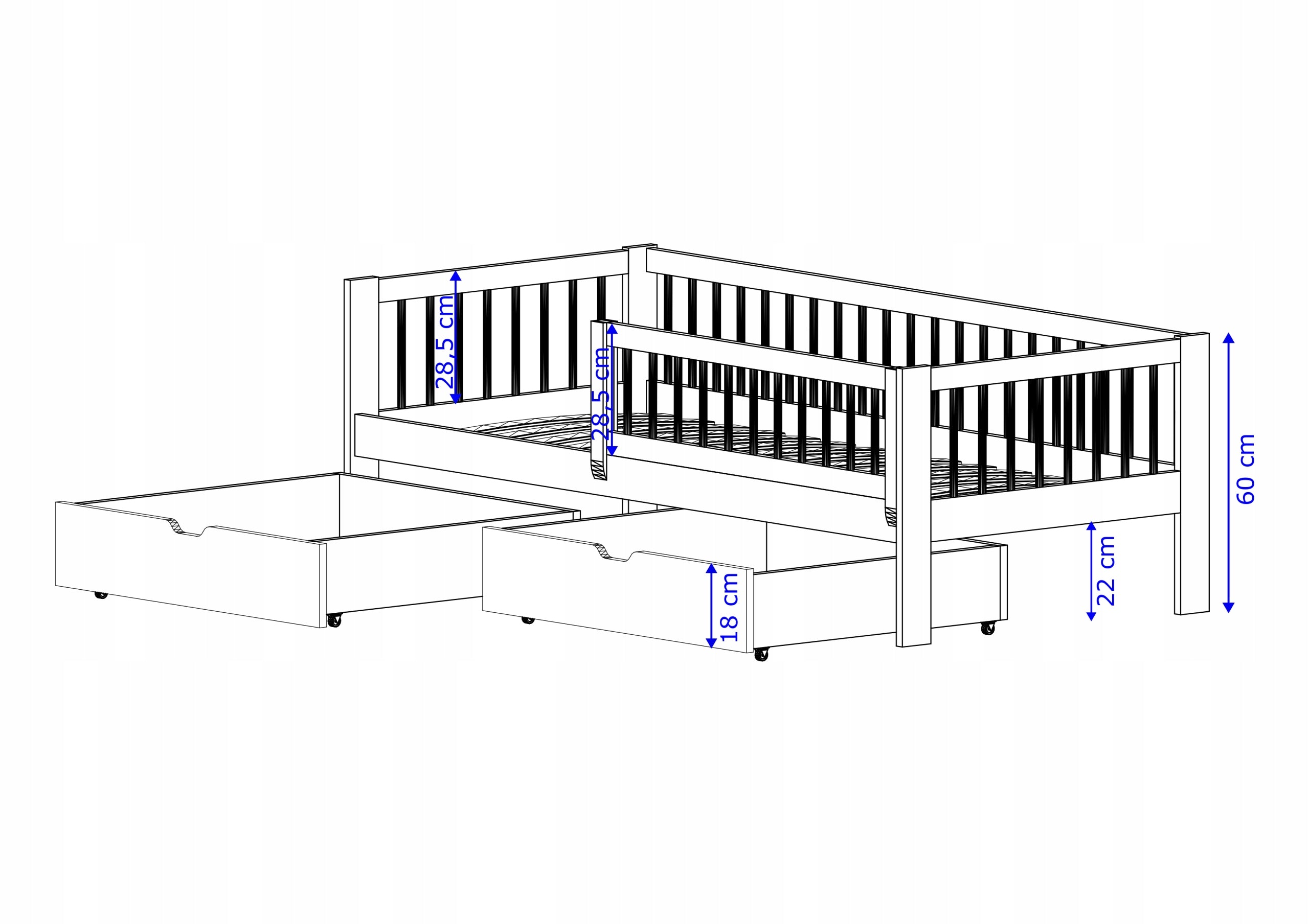 CHILDREN'S BED WITH BARRIER EDGAR 80X180 PINE DRAWER COT 180X80 Brand no brand