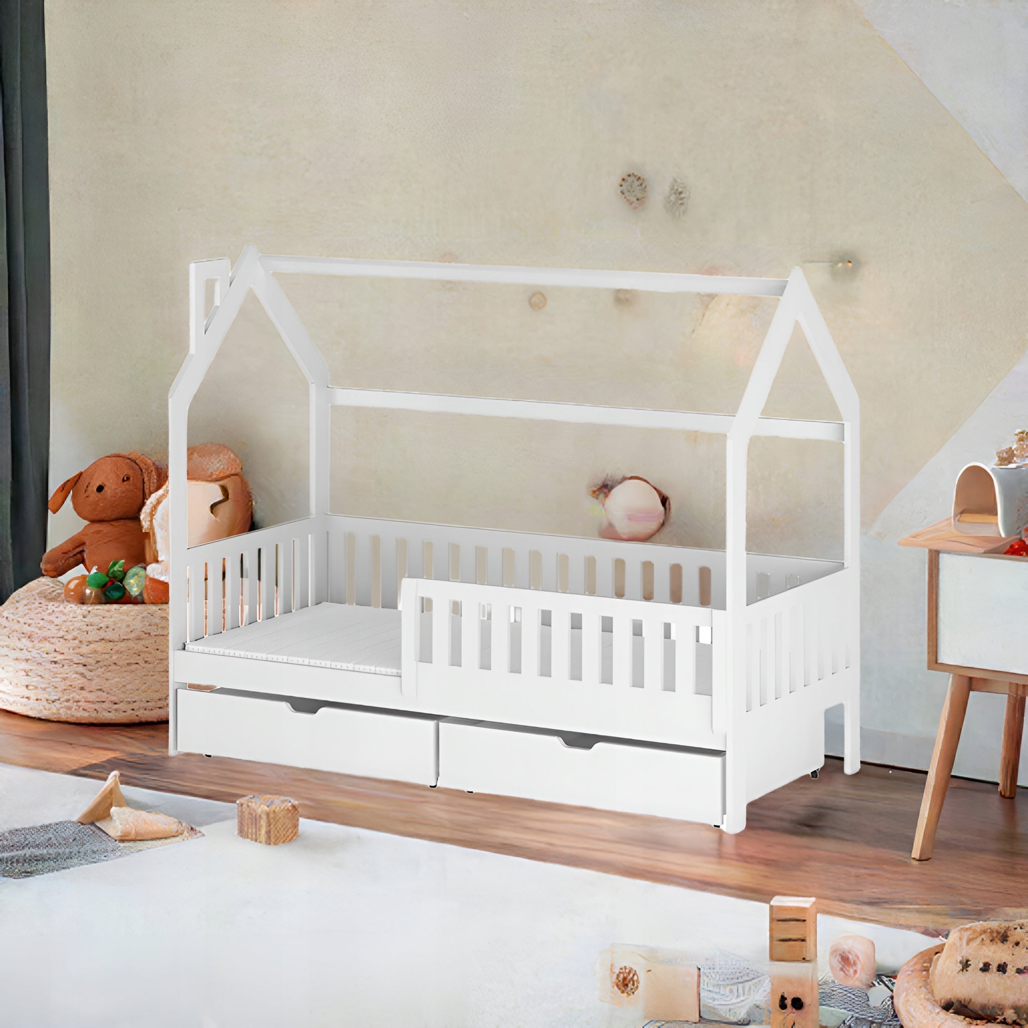 CHILDREN'S BED WITH BARRIER NATANEK cottage 80X180 WHITE COT 180X80 Brand no brand