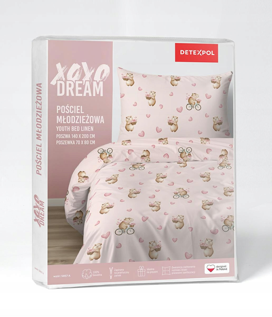 CHILDREN'S BEDDING 160x200cm KAPIBARA XOXO HEART KAPIBARY BIKE PINK Manufacturer code 5904708967625