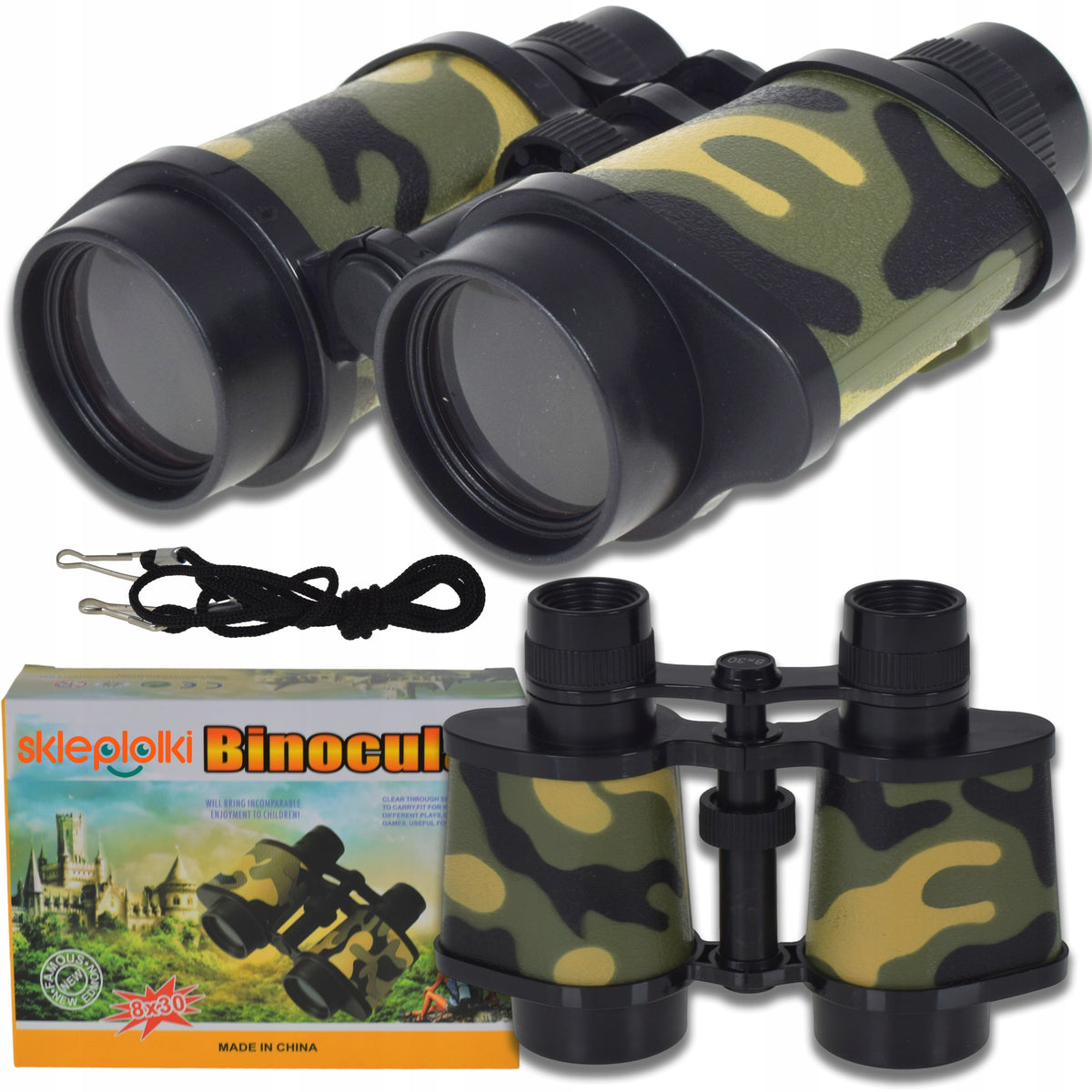 CHILDREN'S BINOCULARS CAMO PLASTIC ADJUSTABLE SAFE FOCAL LENGTH 8X30 Packaging status original