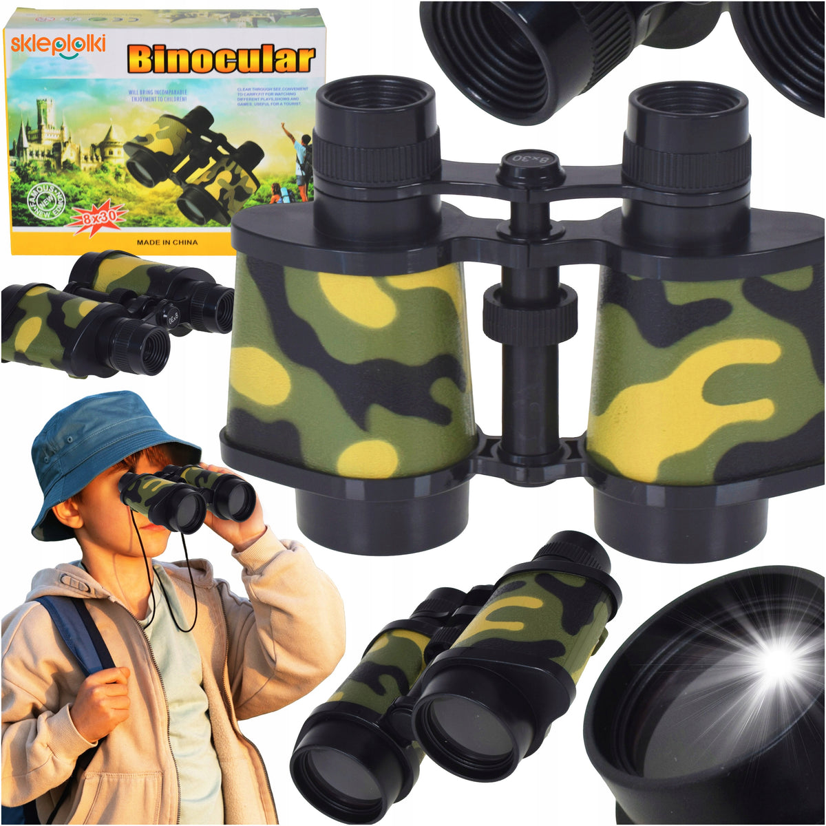 CHILDREN'S BINOCULARS CAMO PLASTIC ADJUSTABLE SAFE FOCAL LENGTH 8X30