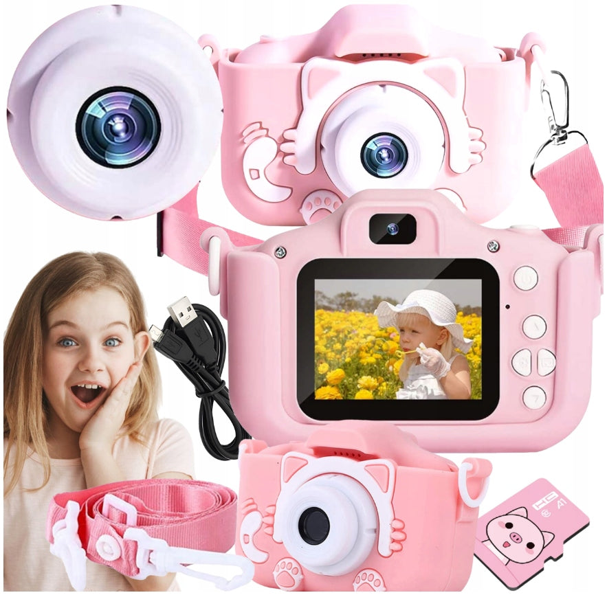 CHILDREN'S CAMERA DIGITAL BABY + 4GB card pink kitten