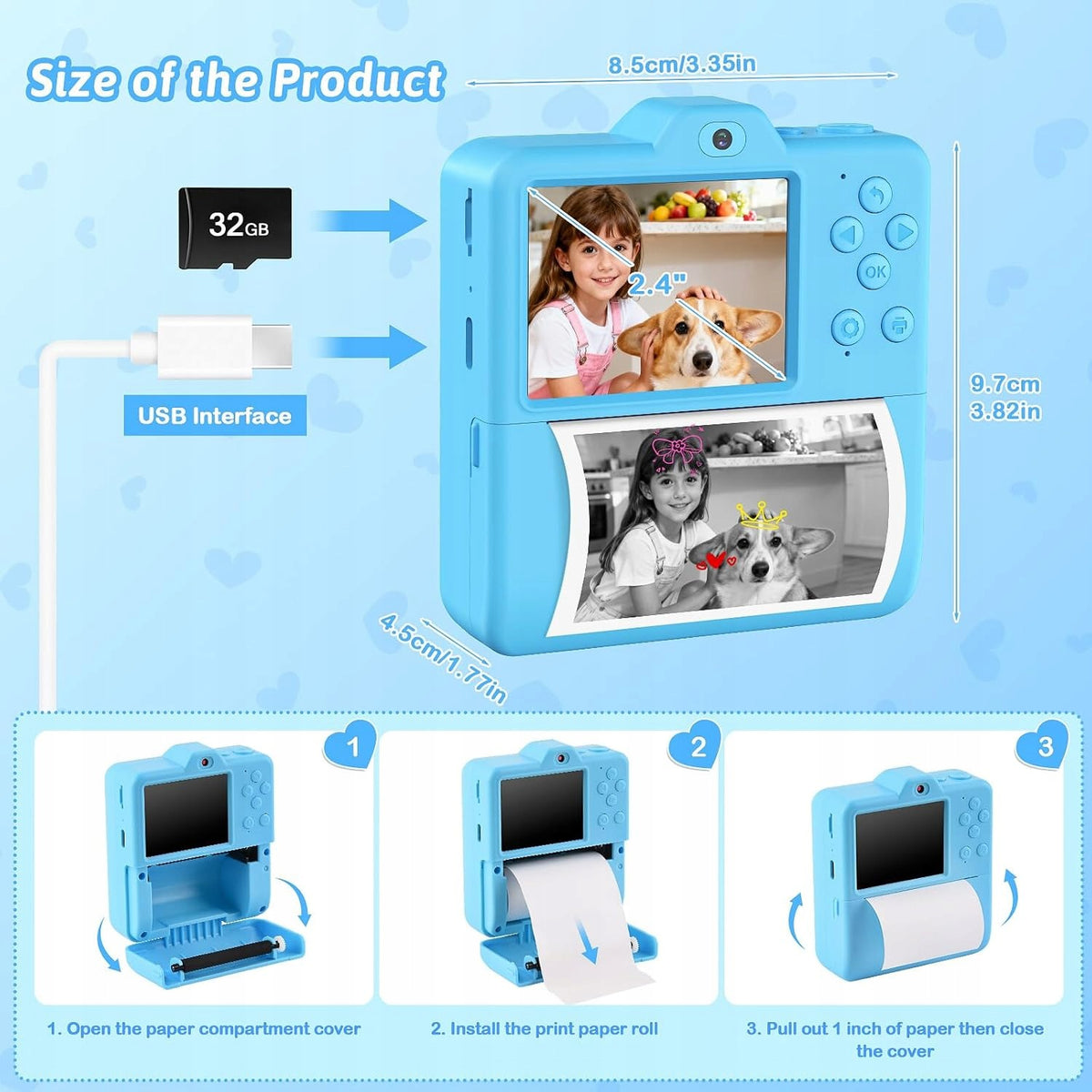 CHILDREN'S CAMERA DIGITAL INSTANT WITH PRINTER + CARTRIDGES Brand no brand