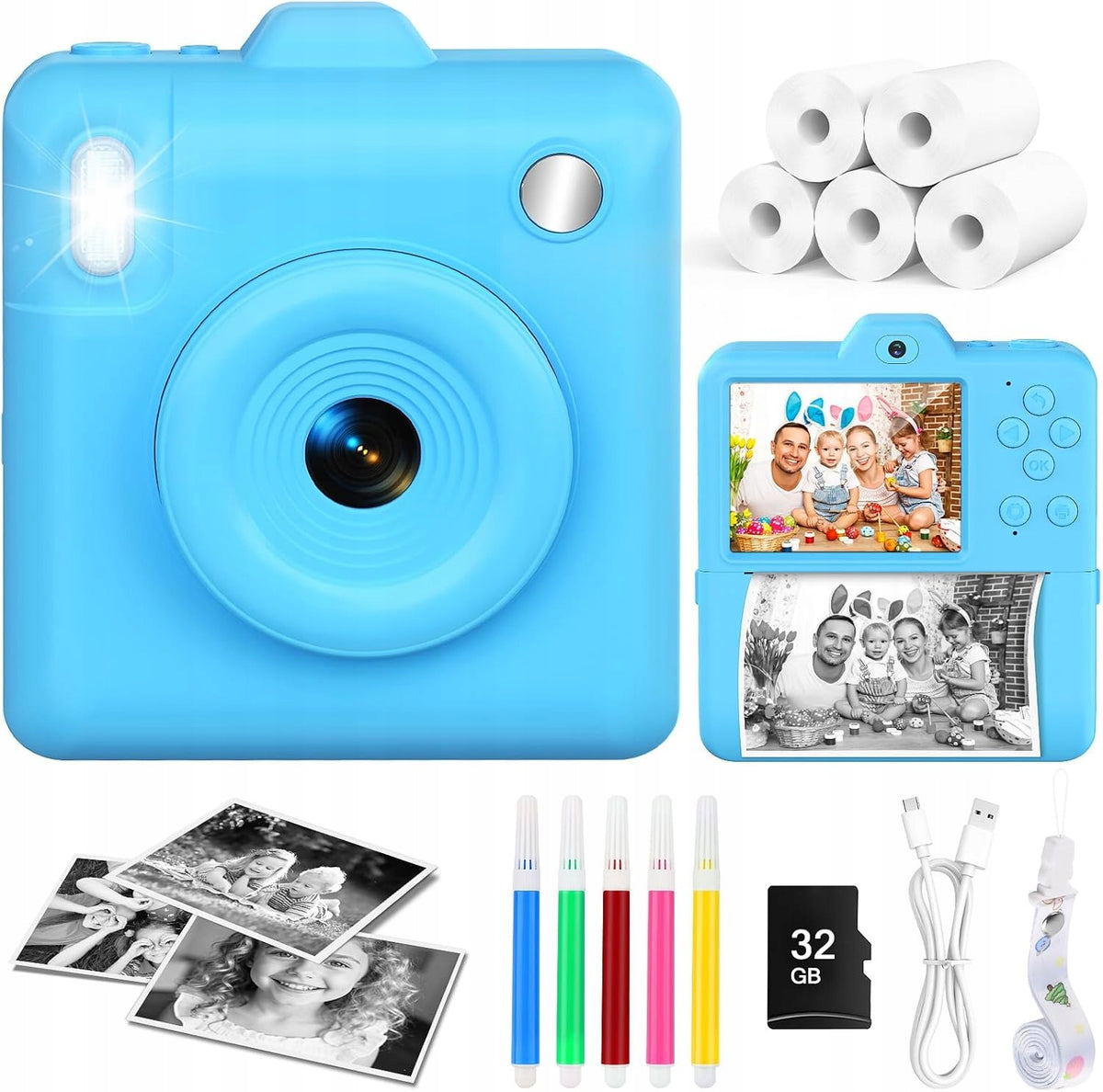 CHILDREN'S CAMERA DIGITAL INSTANT WITH PRINTER + CARTRIDGES