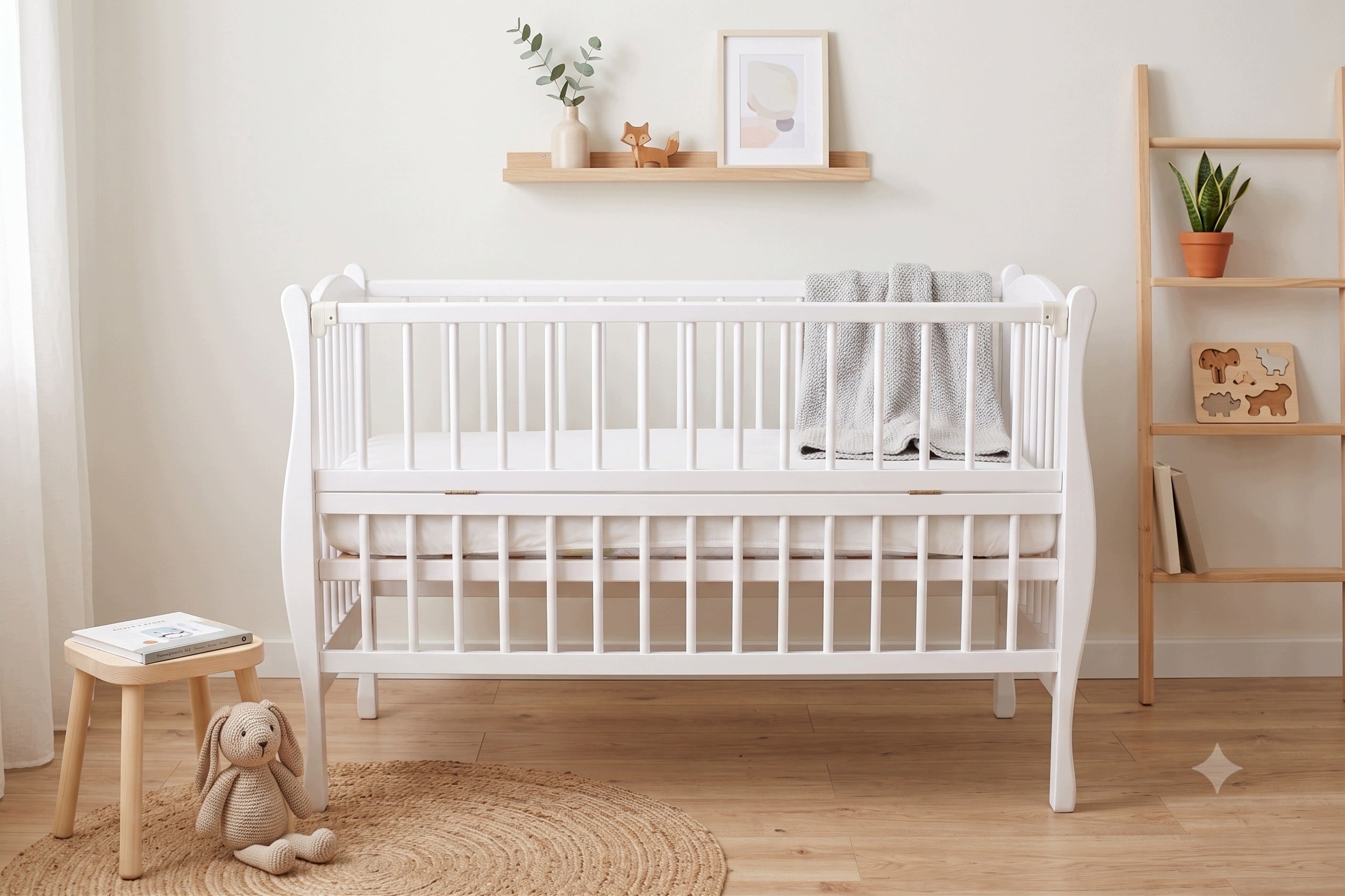 CHILDREN'S COT WOODEN 120x60 BEECH OPENING SIDE GRACE Packaging status original