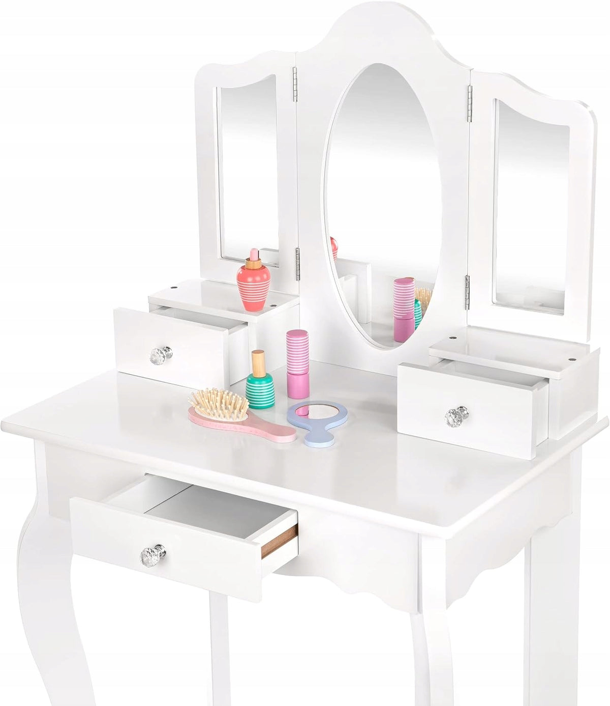 CHILDREN'S DRESSING TABLE FOR GIRLS WITH MIRROR AKCESORIA AND CHILDREN'S STOOL
