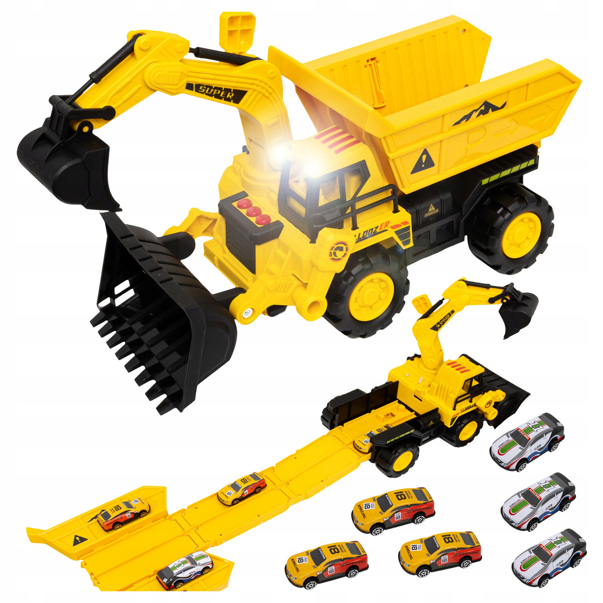 CHILDREN'S EXCAVATOR FOLDING LAUNCHER 2in1 TRACK LED SOUND + 6 x RESORAKI