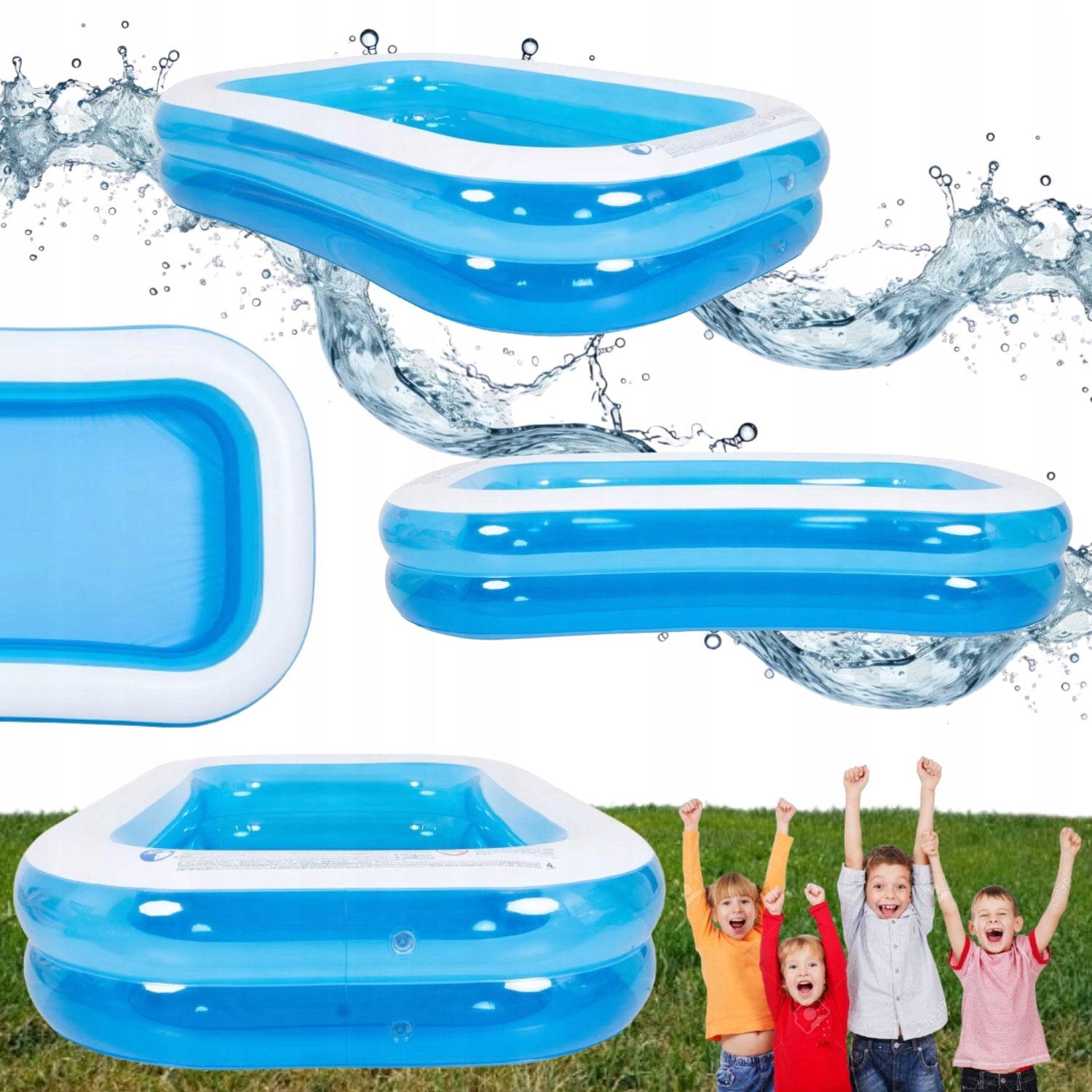 CHILDREN'S INFLATABLE GARDEN POOL FAMILY RECTANGULAR PUMPED LARGE XL