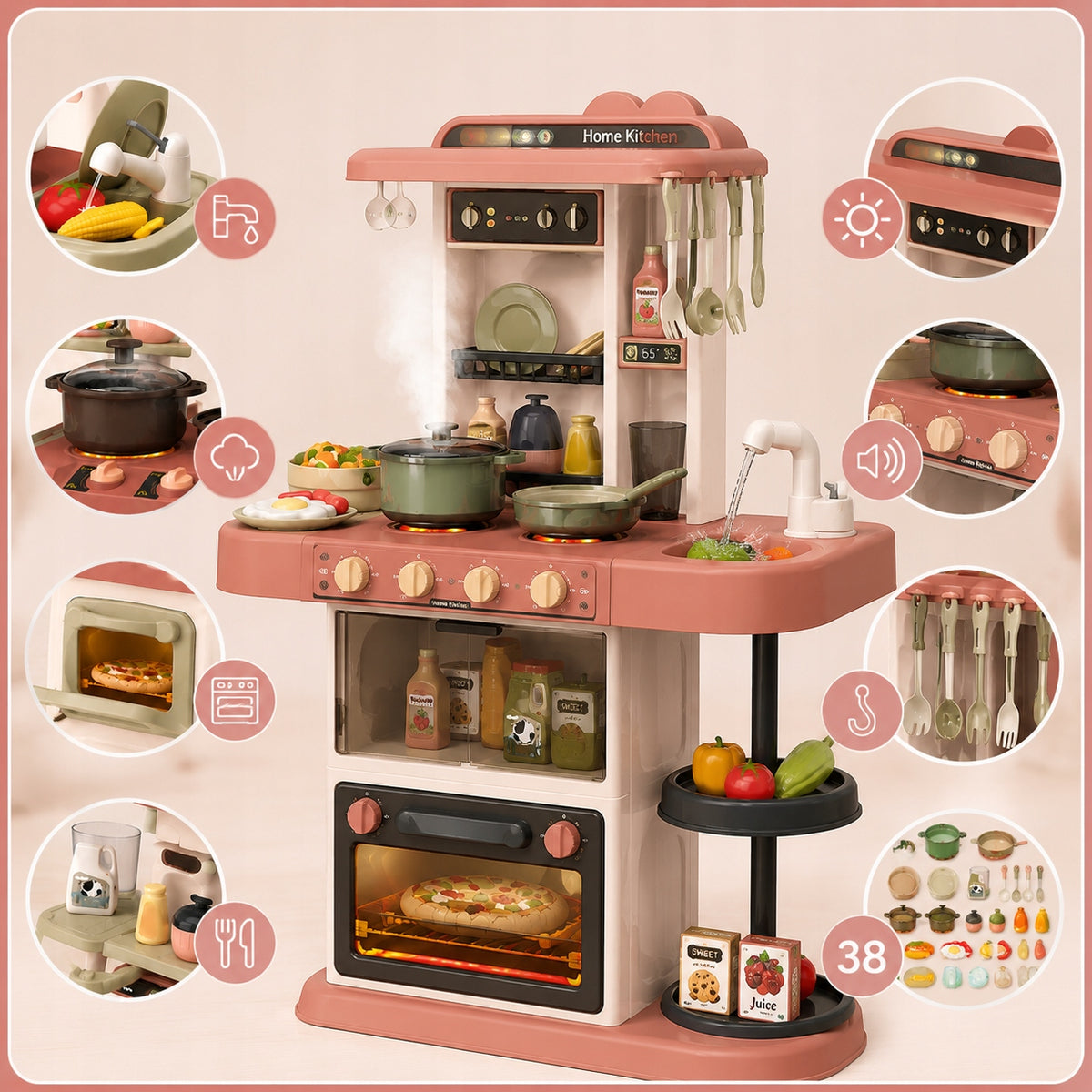 CHILDREN'S KITCHEN 38 ELEMENTS TOY INTERACTIVE XXL TAP COUPLE BURNER Packaging status original