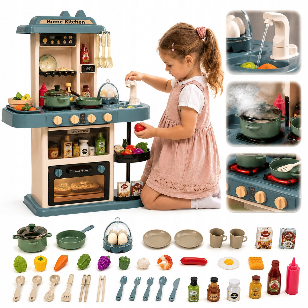 CHILDREN'S KITCHEN 38 ELEMENTS TOY INTERACTIVE XXL TAP COUPLE BURNER