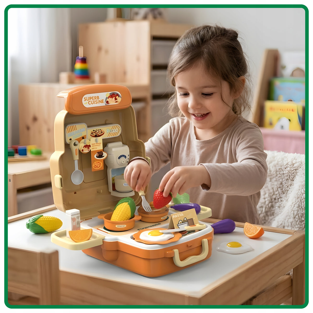 CHILDREN'S KITCHEN IN A SUITCASE - A PORTABLE SET WITH COOKING ACCESSORIES Packaging status original