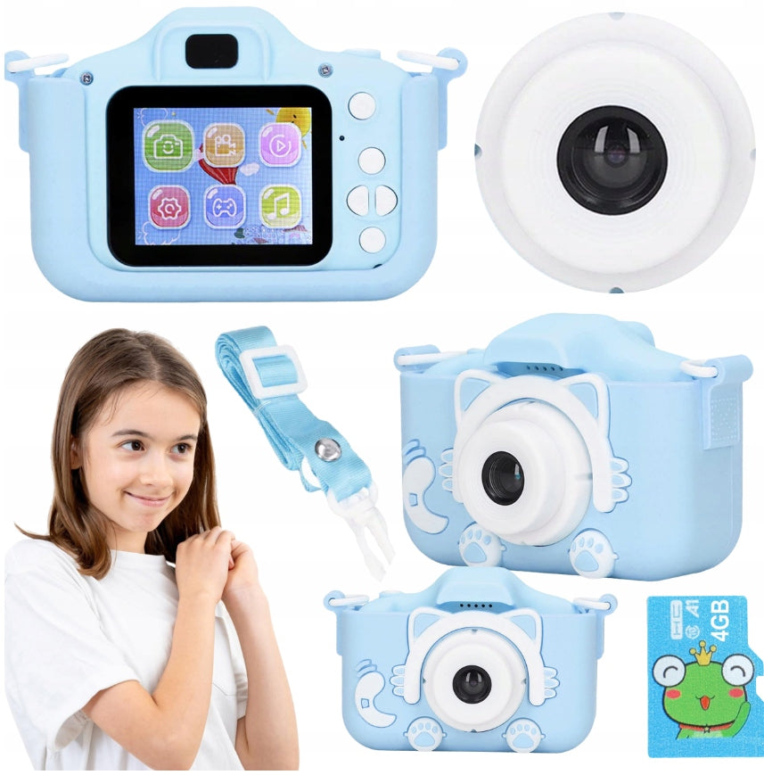 CHILDREN'S PHOTOGRAPHY CAMERA DIGITAL BABY blue kitten + 4GB card