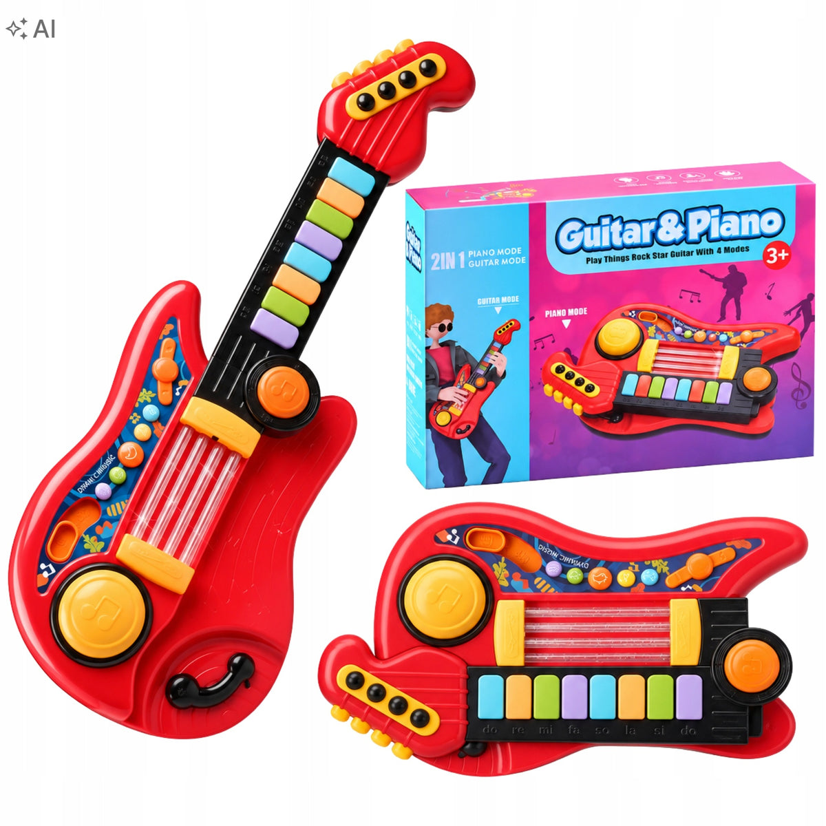 CHILDREN'S PIANO GUITAR MUSICAL INSTRUMENT SOUNDS FOLDING LIGHT 2in1